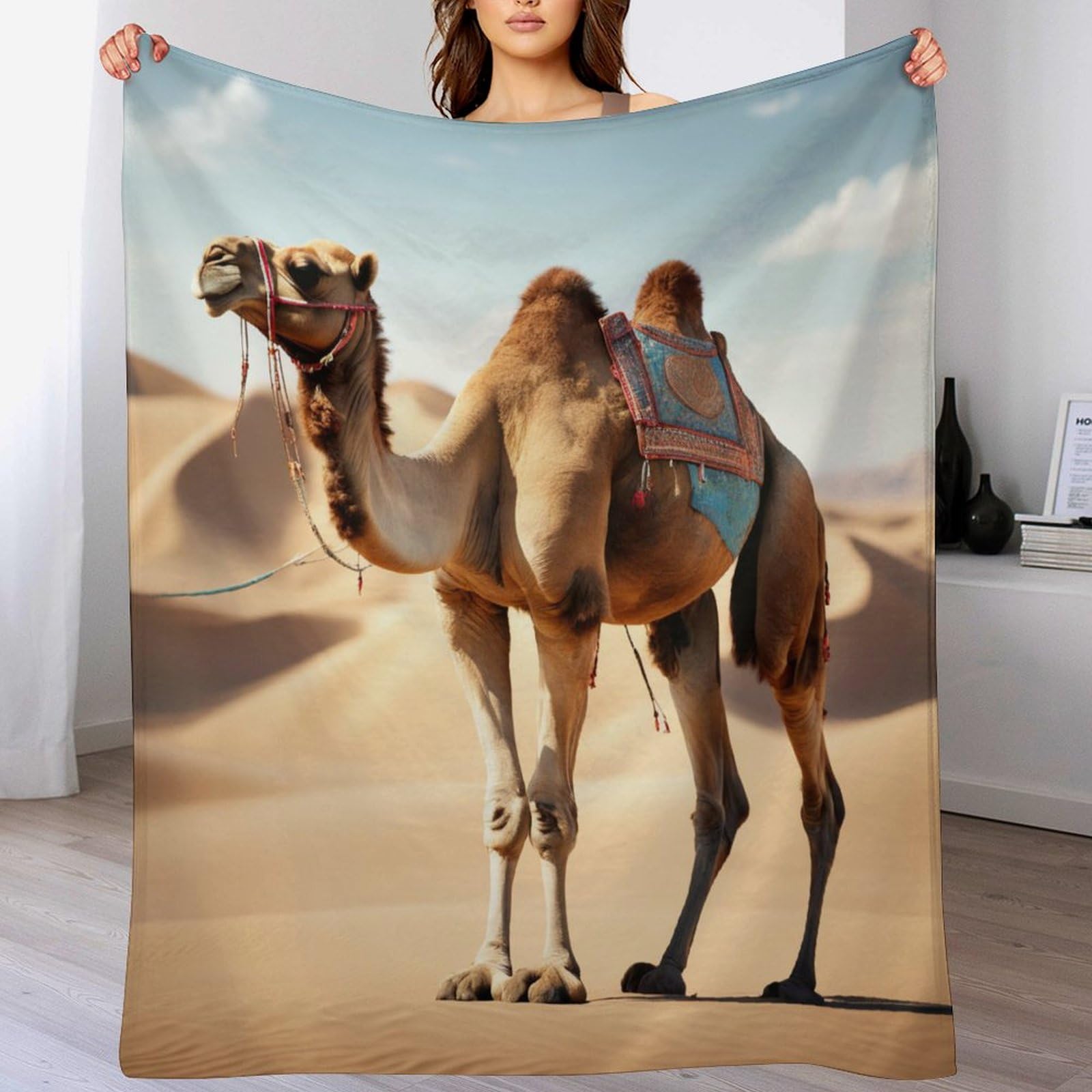 Couverture polaire en flanelle camel 180x200cm pour lit et canapé