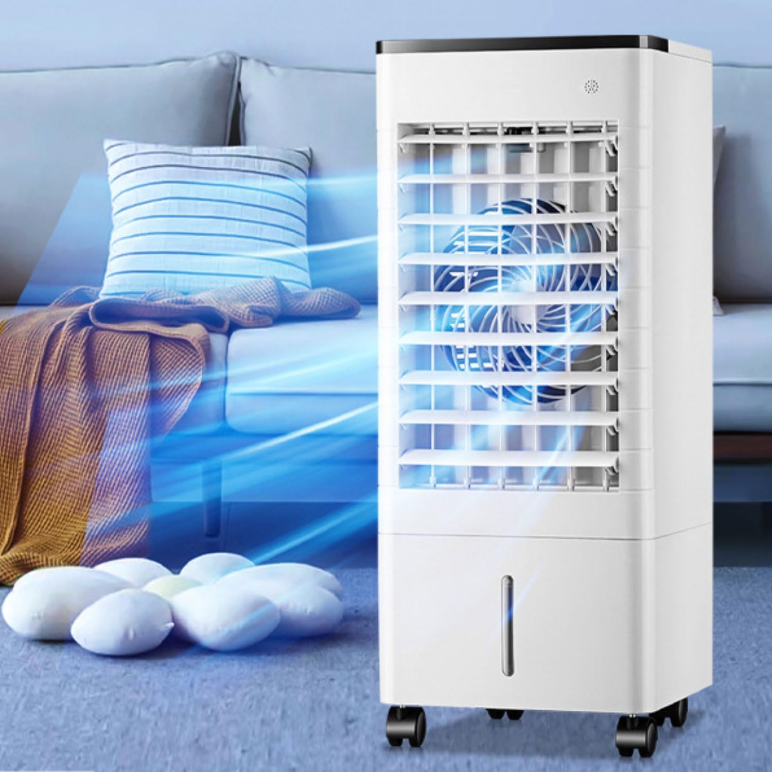 Raffreddatore d'Aria, Portatile 3-in-1 da 9l, Timer di 15 Ore, 3 Impostazioni di Velocità, Oscillazione a 90° con 4 Cristalli di Ghiaccio, Raffreddamento a Basso Consumo Energetico per Uso Interno e i