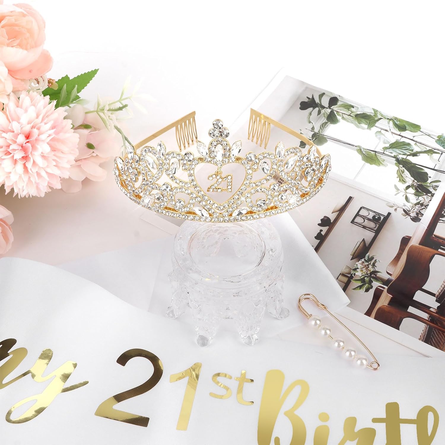 Happy 21st Birthday Decorations for Her with Happy 21st Birthday Sash for Women & Twenty-one Crown 21 years old Gifts for Her - Image 7