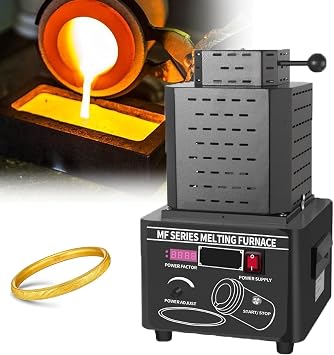 Digital Gold Melting Furnace, Medium Frequency Melting Machine, 2912F Mini Medium Frequency Melting Furnace with Graphite Crucible, 5000W Melting Furnace,Black-for1kgMetal
