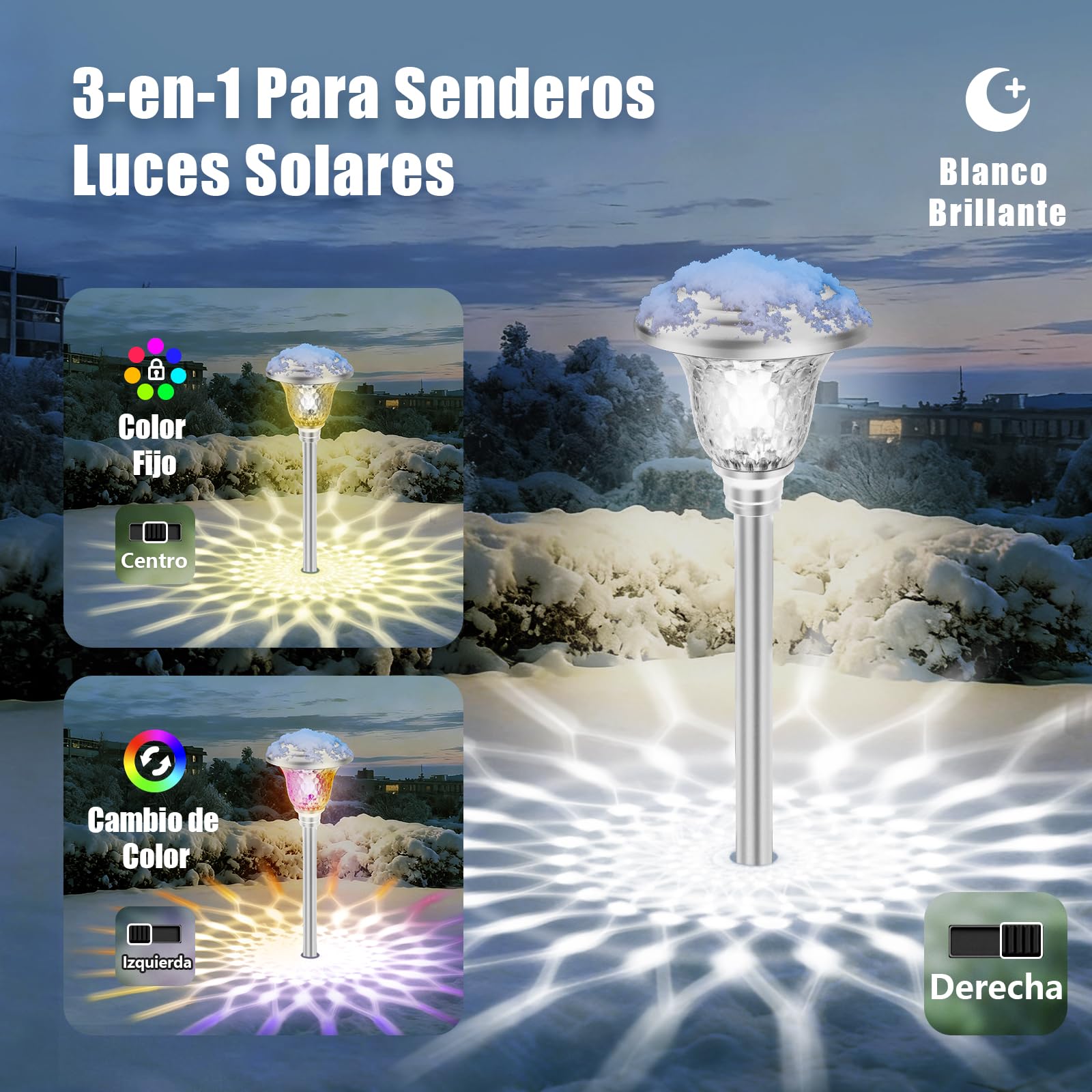 BEAU JARDIN 8 Pack Luces Solares para Jardin la Decoración del Lampara Acero Inoxidable, Jardin Solar Luces Solares al Aire Libre, con 3 Modos de Cambio de Color, para el Césped Terraza Patio
