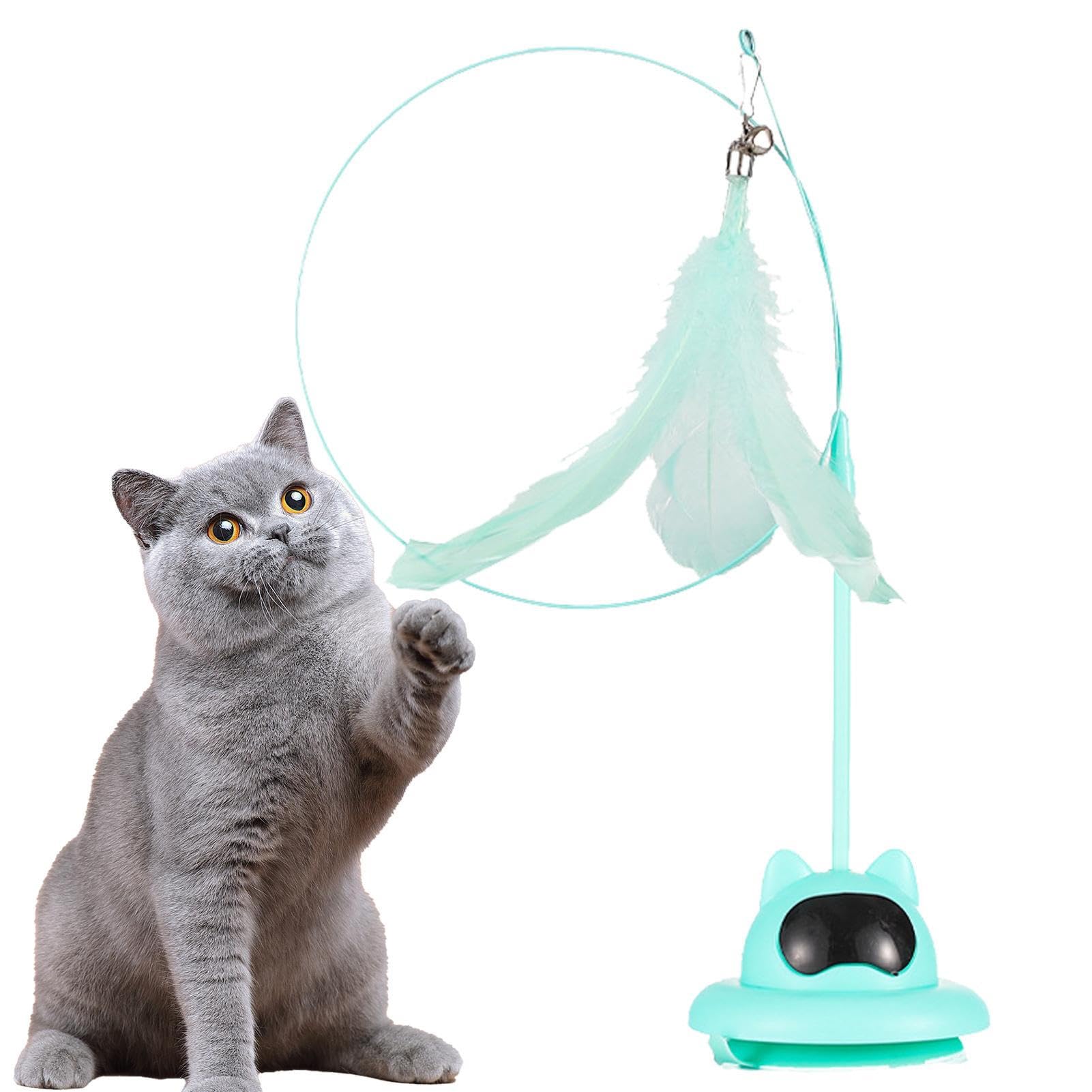 pologmase Palillo de plumas para gatos | Juguete retráctil de plumas para gatos con ventosa - Varilla retráctil retráctil para gatos, juguete, ángulo y altura ajustables para ejercicios de gato y
