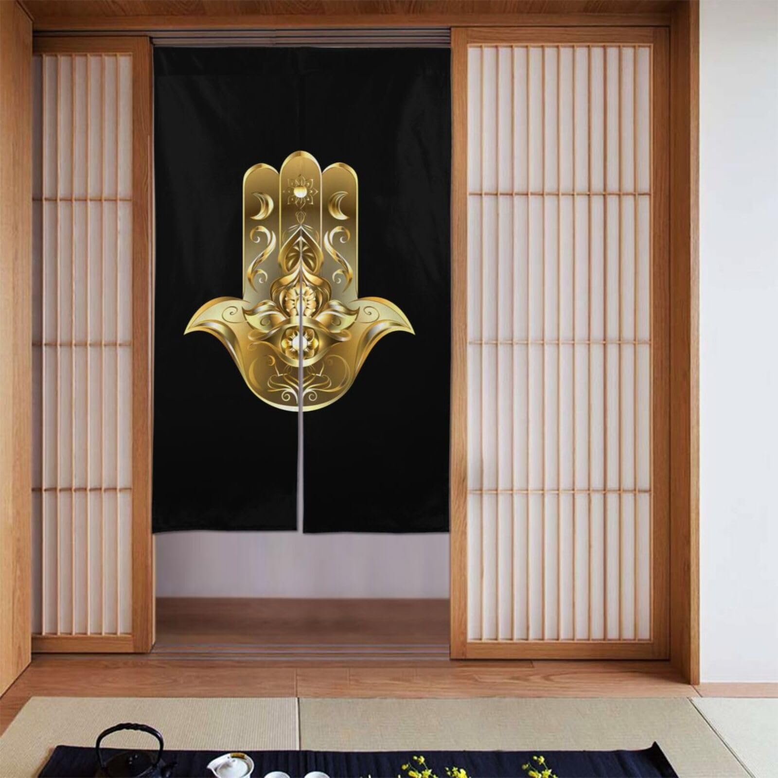 Lukiyys Golden Indian Hamsa Hand of Fatima Ornate Amulet Door Curtains,Doorways Curtains for Windows,Bedroom Divider 34"X 56"