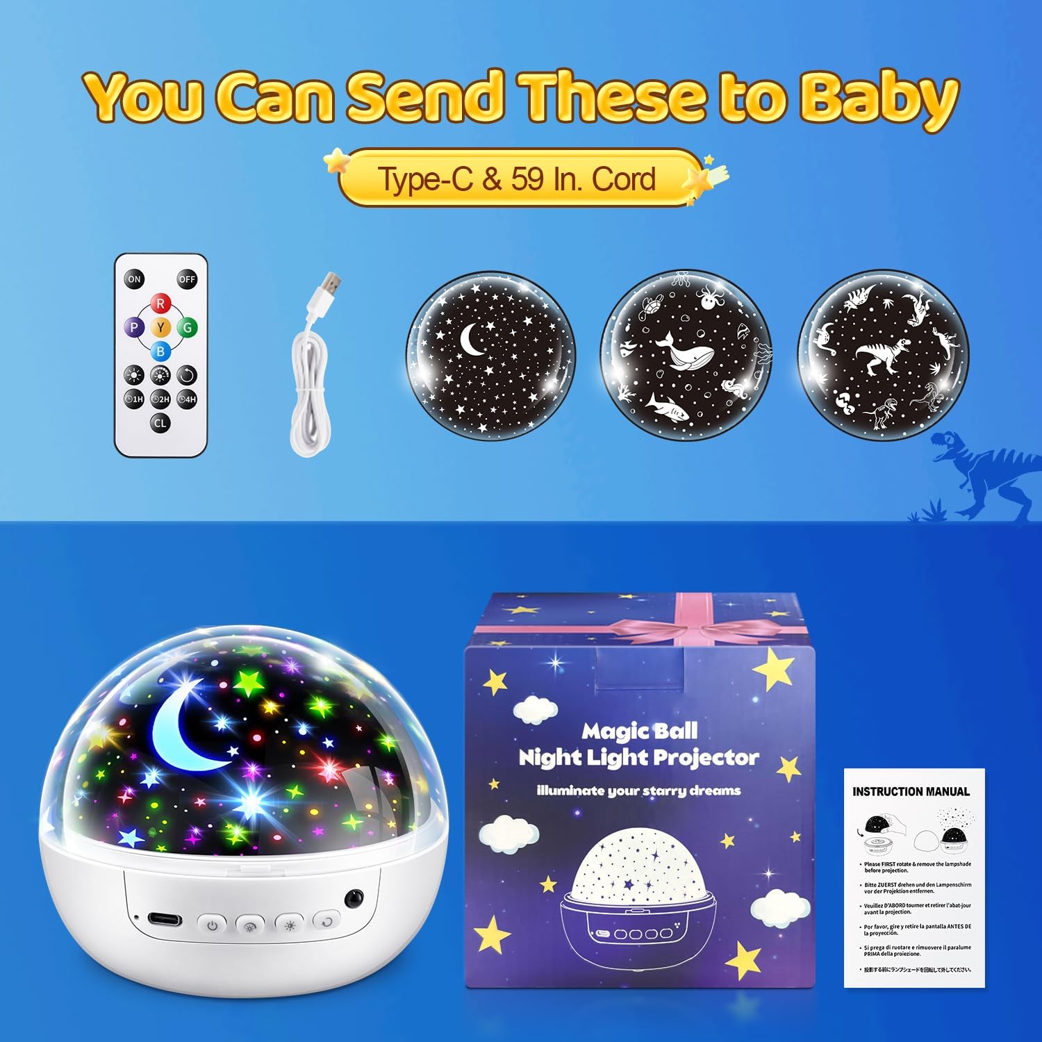 Proiettore di luce notturna 93 modalità di illuminazione, giocattoli per bambini regalo dimmerabile + timer + telecomando