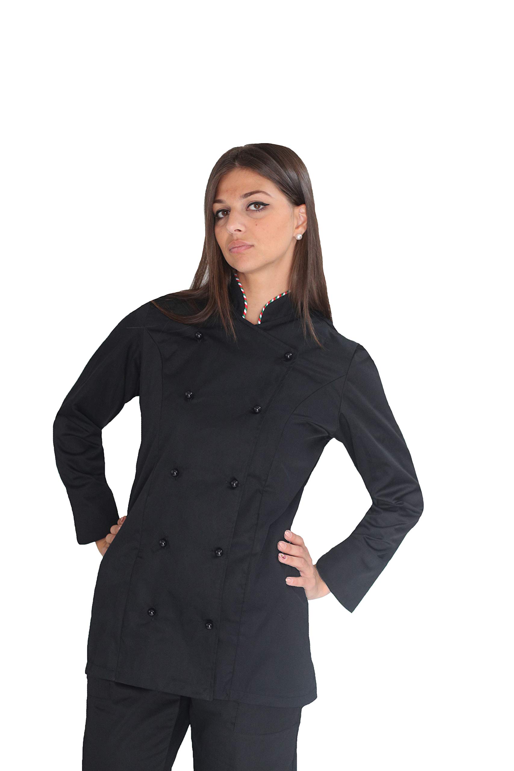 Bordado gratuito – Chaqueta de cocinero de cocina – Casaca Chef Mujer – Negra y Tricolor – Fabricado en Italia