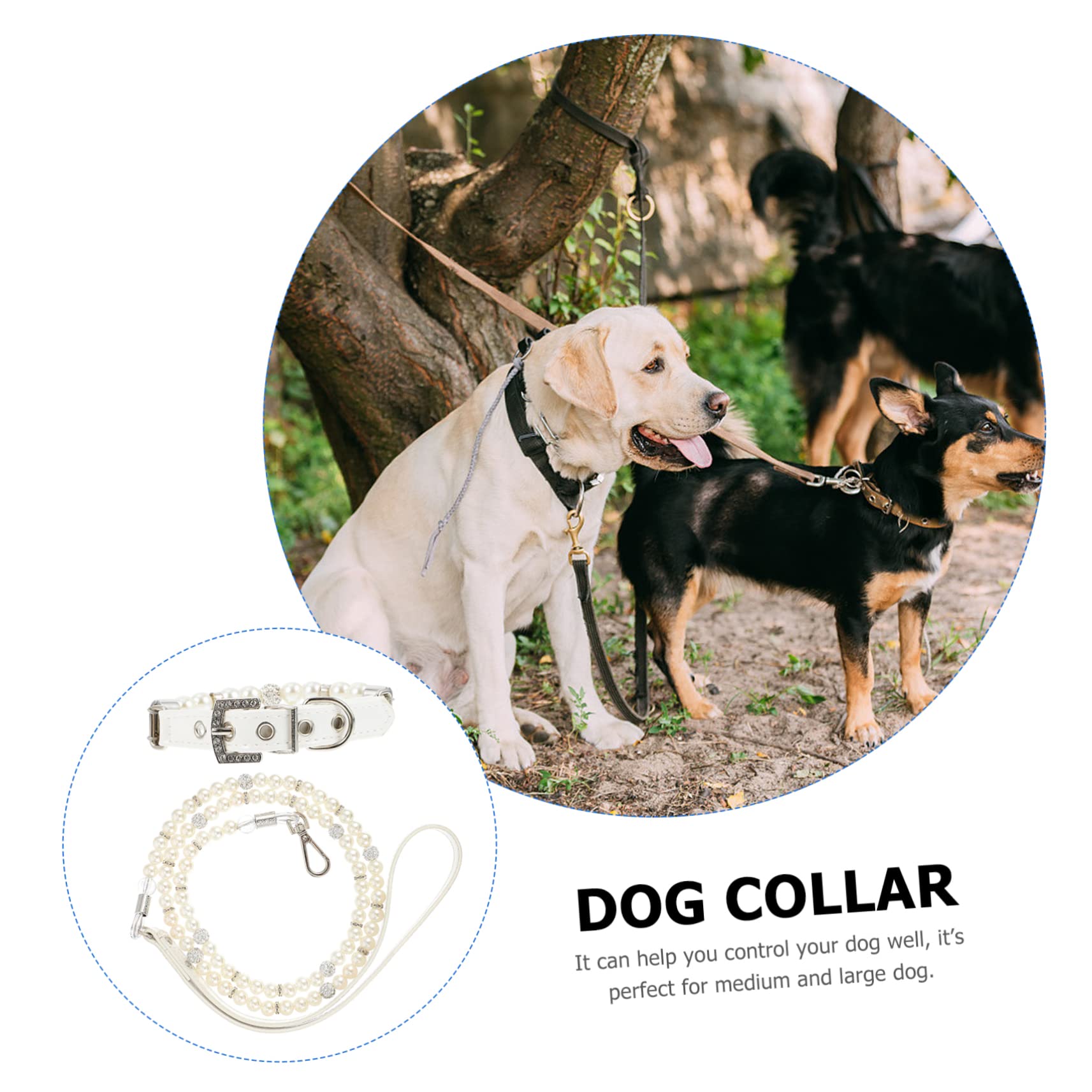 Collare di Perle per Cani Regolabile 2 Pezzi in Pu Bianco | Cuccioli e Animali Domestici, Comodo da Mettere e Togliere, per Uso Quotidiano e Passeggiate All'aperto