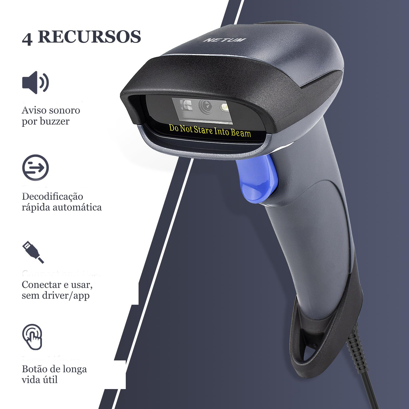 NETUM Scanner di codici a barre 2D con supporto USB 2.0 cablato QR Code Imager Lettore automatico di codici a barre a mano pistola con cavo USB per laptop, computer, cassa, POS -M5S