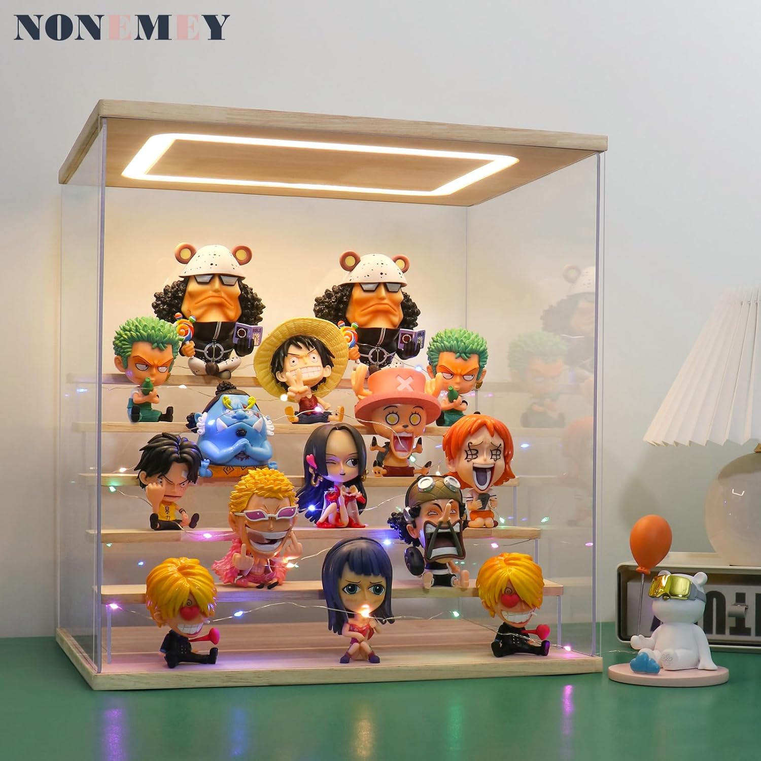 NONEMEY Clear Acrylic Display Case Stand with LED Light 2/3/4/5/6 Tier Storage Box Showcase Dustproof Organizer Box for Collectibles (6 Tiers 19.6 * 12.5 * 16.5inch)