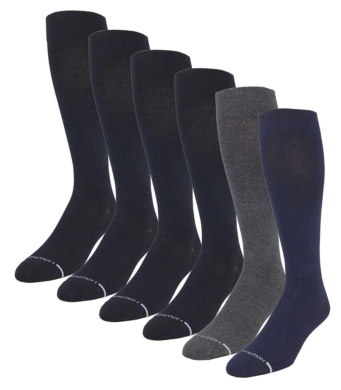 Dr. Motion 6 Pairs Pack Men's Graduated Compression Therapeutic Socks 8-15 mmHg 10-13 (4Black-1Navy-1Grey)