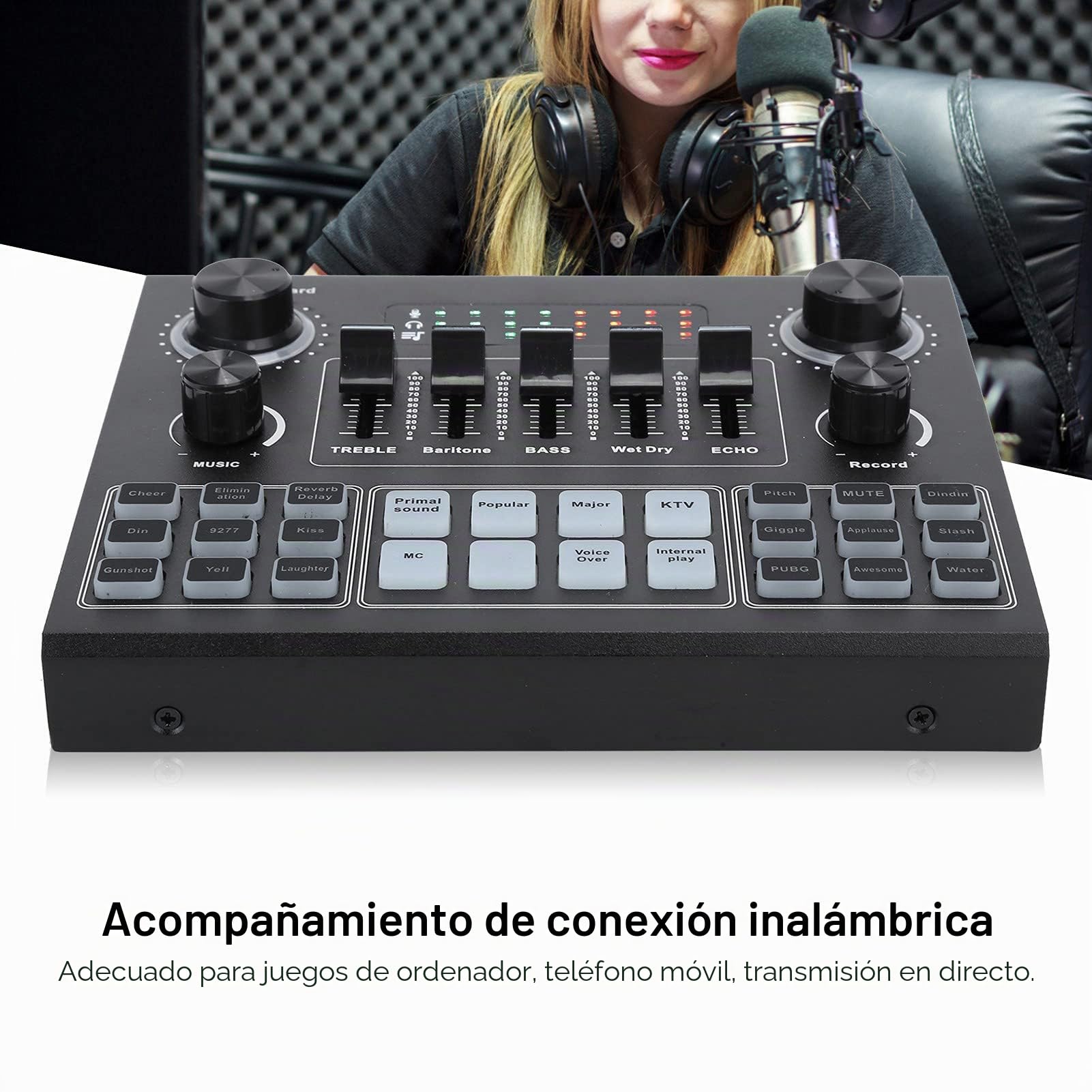 Tarjeta de Sonido Profesional, Mezclador de Audio Estéreo con Tarjeta de Sonido V9 con 16 Efectos de Sonido, Tarjeta de Sonido en Vivo para Computadora de Teléfono Móvil, para Transmisión en Vivo de J