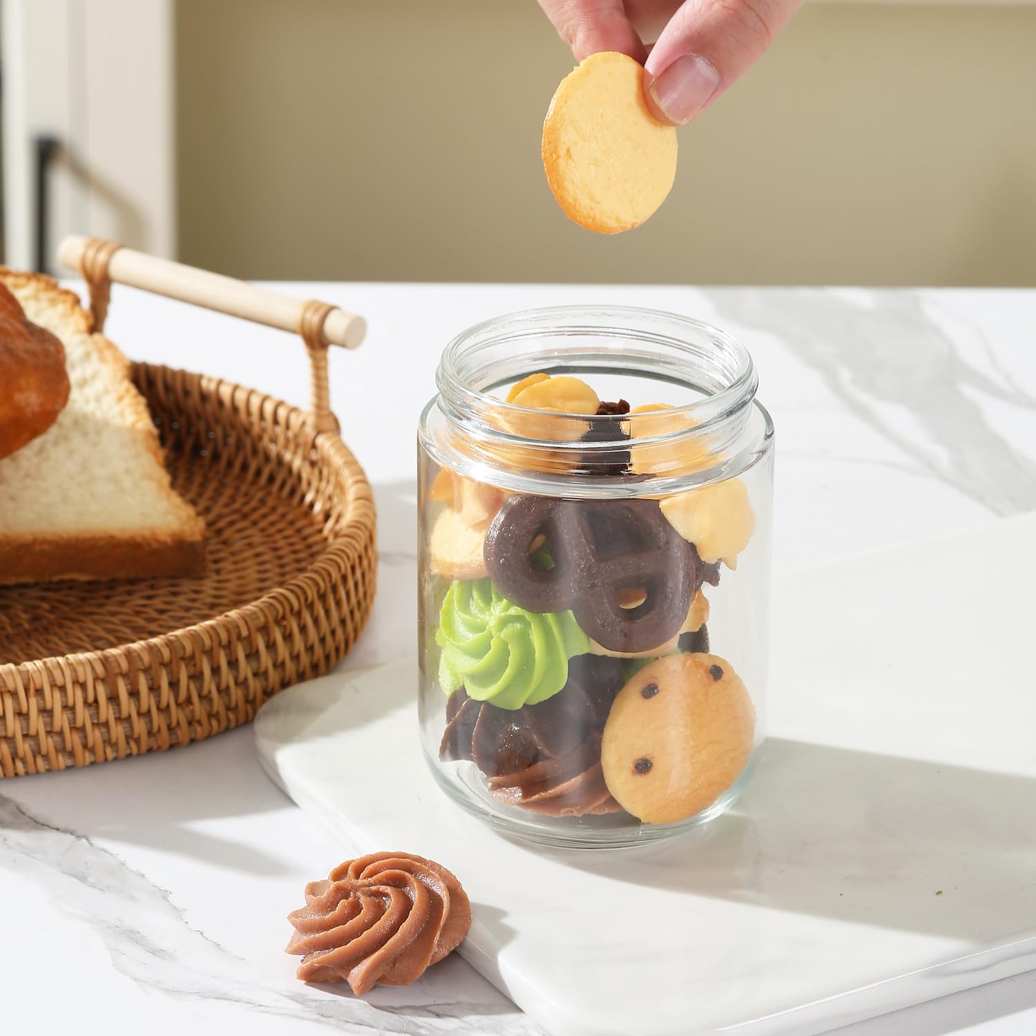 Hafergläser, 473 ml, Hafer-Vorratsbehälter mit luftdichtem Deckel, große Kapazität, breite Öffnung, Salatgläser für Lebensmittel, Zucker, Joghurt, Gemüse, Obst (12 Stück Kunststoffdeckel)