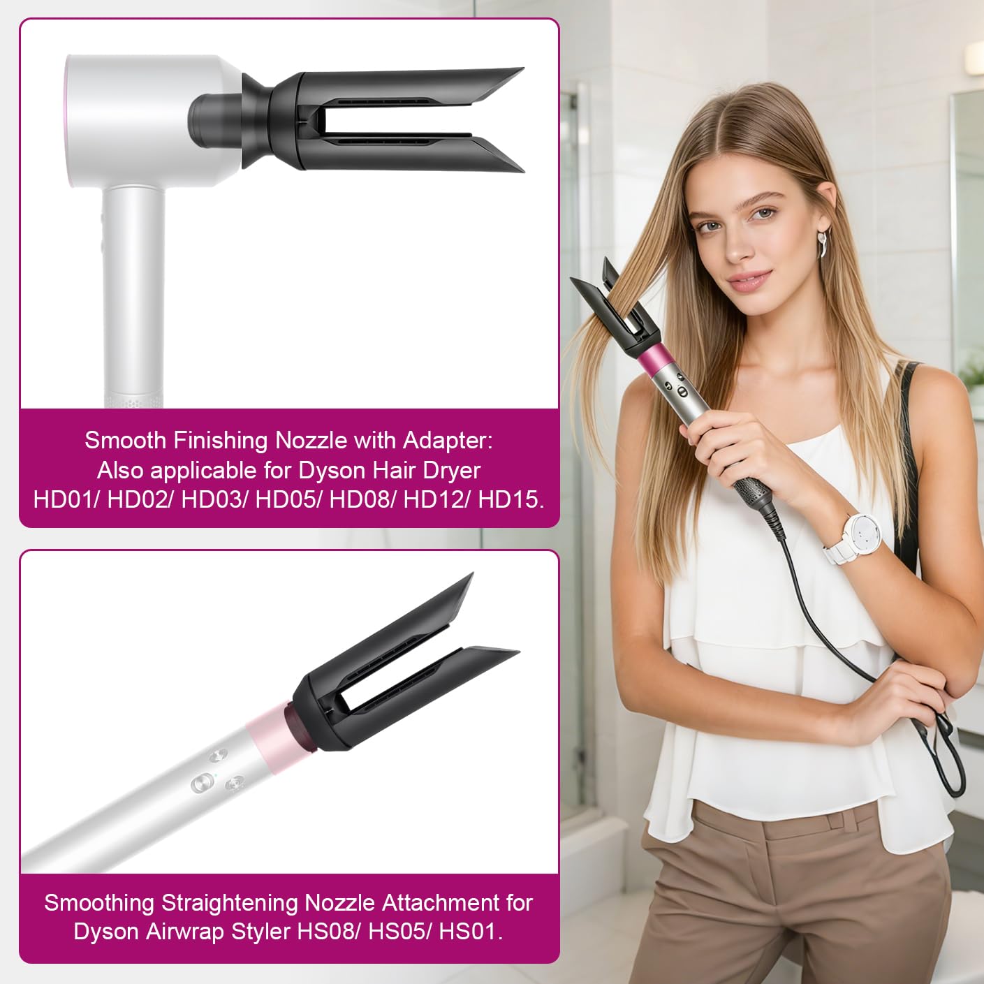 Accessorio lisciante levigante per capelli per Dyson Airwrap HS01/HS05/HS08, parte di ricambio piastra per capelli per asciugacapelli Dyson, con adattatore