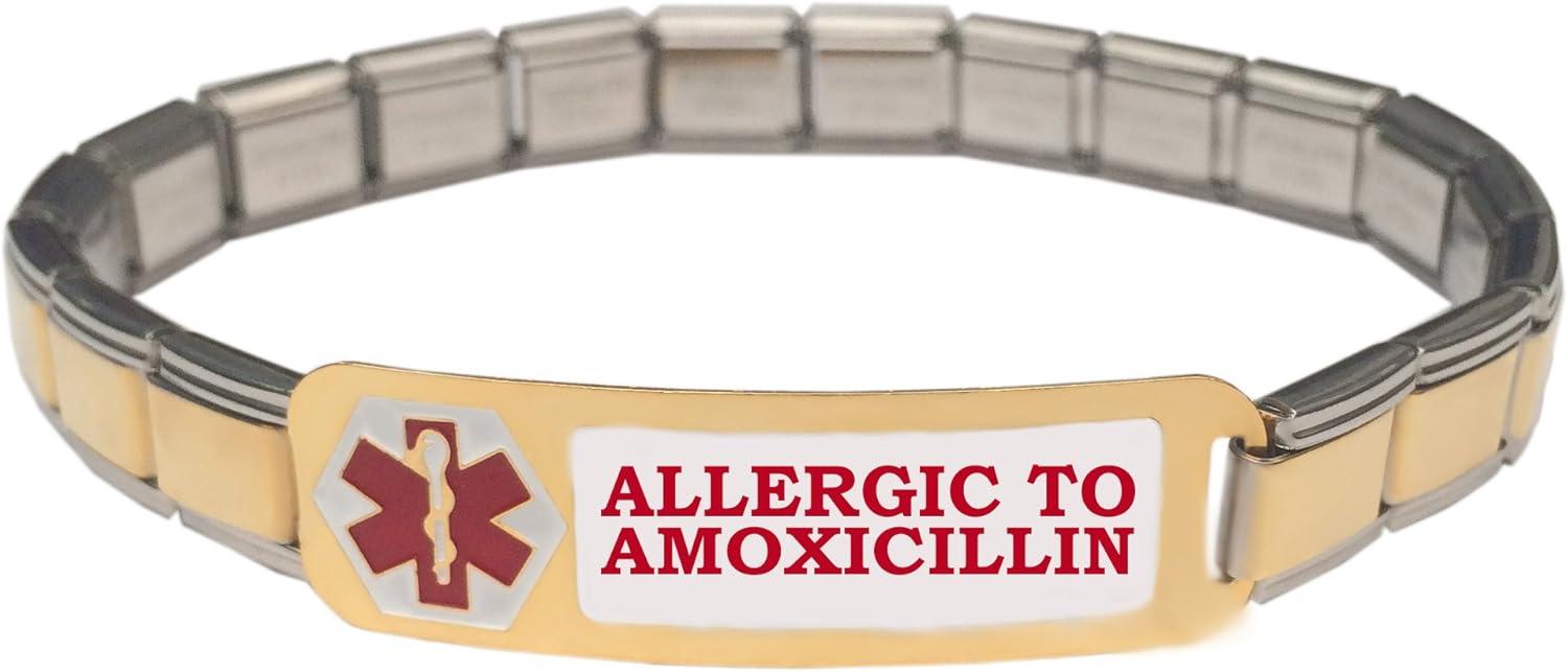 Allergic To Amoxicillin Medical Alert Stainless Steel 9mm Italian Charm Starter Bracelet