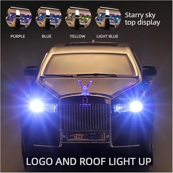 Scale Diecast Model 1 24 For Rolls-Royce Phantom Die-cast Car Collection Metal Model Car With Light And Sound Pull Back Toy Car Pre-Built Model Motor Vehicles(Black)