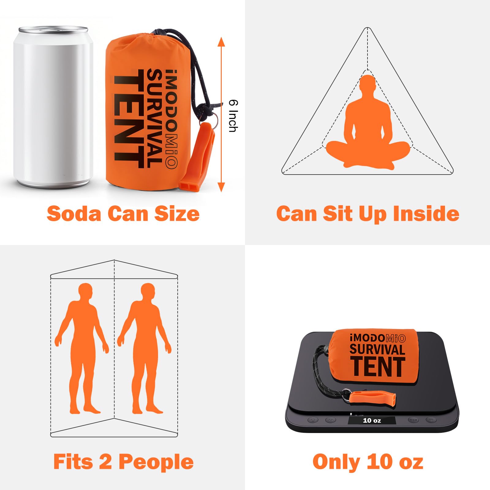 Tente de survie d'urgence – Tente de survie pour 2 personnes en Mylar avec sifflet d'urgence et paracorde, équipement de survie essentiel pour le camping, la randonnée et les kits de survie
