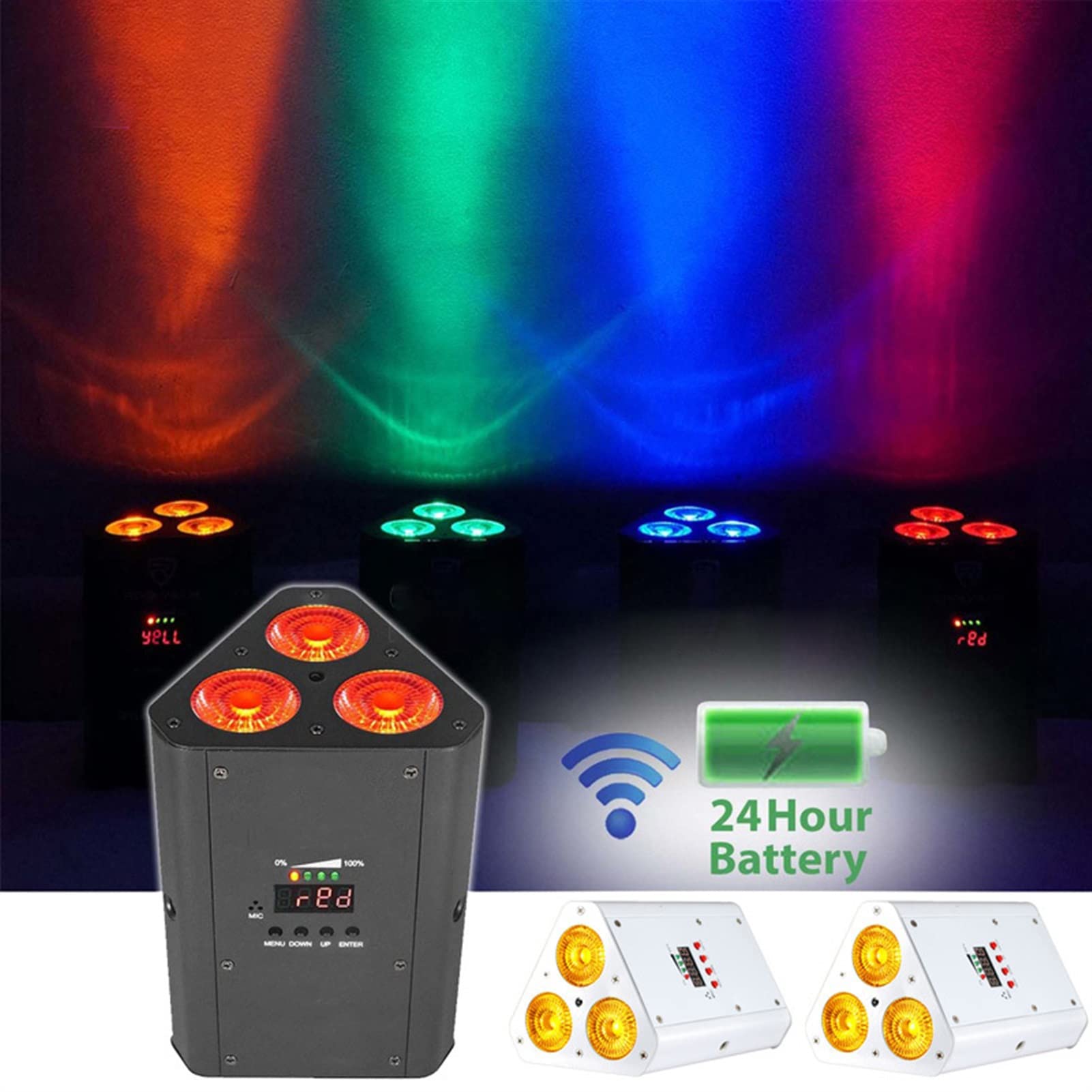 DJ-Licht für Partys, 18w Battery operated Wedge Par RGBWA+UV 6 in 1 Remote control Wireless Mini Led Uplight(White housing)