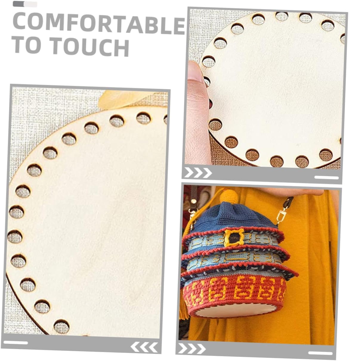 OHPHCALL 6pcs Round Blank Crochet Basket Bottoms Bag Bottom Crochet DIY Knitting Craft Supplies Wooden Base Yarn Bags for Crocheting Stuff