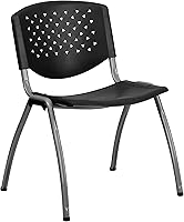 EMMA + OLIVER Black Plastic Stack Chair with Perforated Back - Ergonomic Guest Chair for Office, Salon, School, 880 lb Capacity