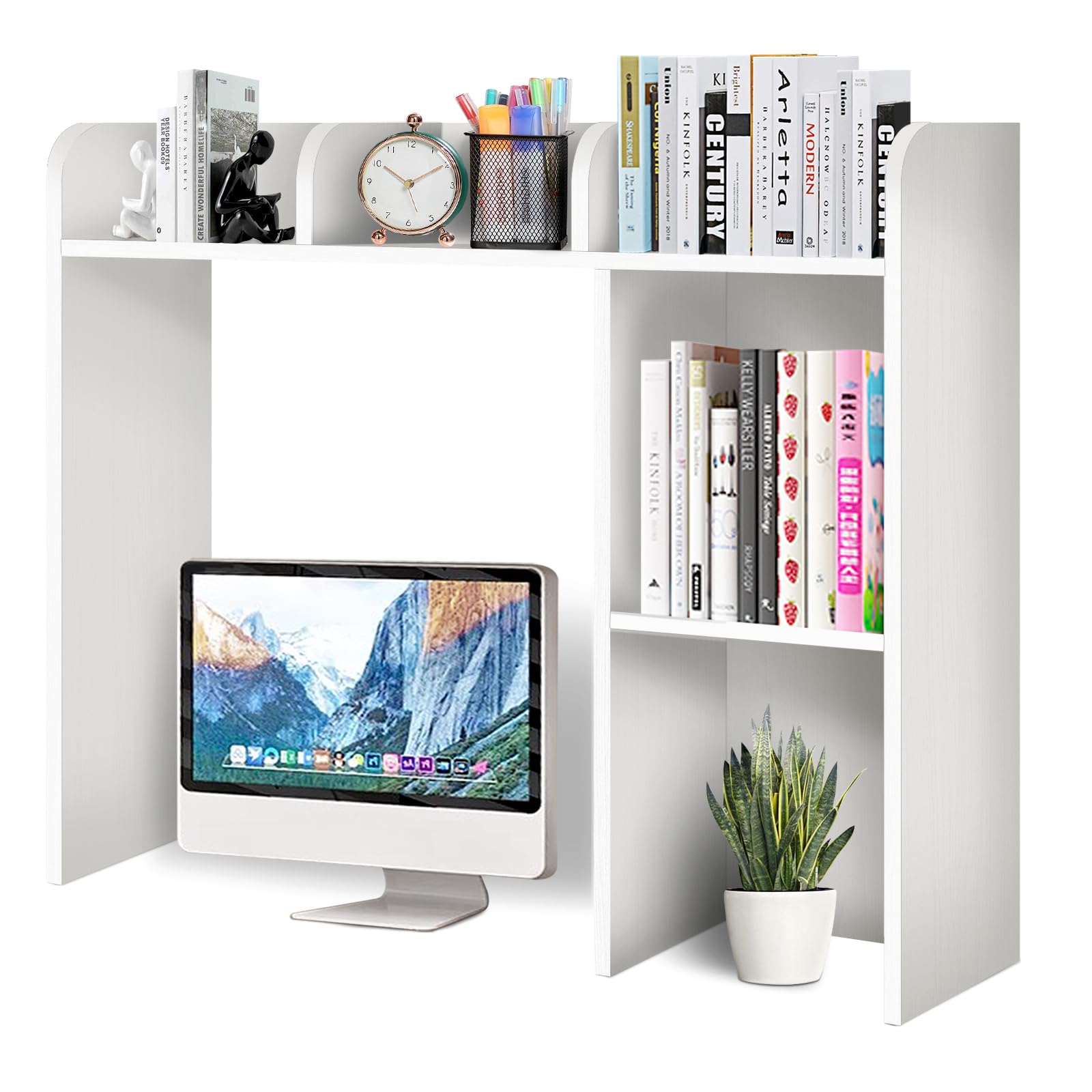 Dorm Desk Bookshelf, Sturdy Wooden College Cube Desk Bookshelf, 3 Tiers with 5 Cubbies, Multipurpose College Dorm Desk Hutch for Office, Home (White)