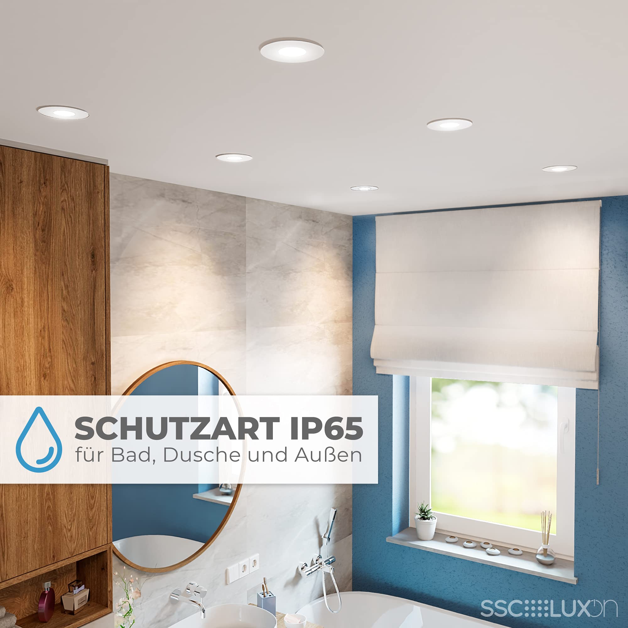 SSC-LUXon 10x YOKU Bad IP65 Einbaurahmen schwenkbar für GU10 & LED Modul – Deckenstrahler Einbauspot weiß rund 230V (ohne Leuchtmittel)