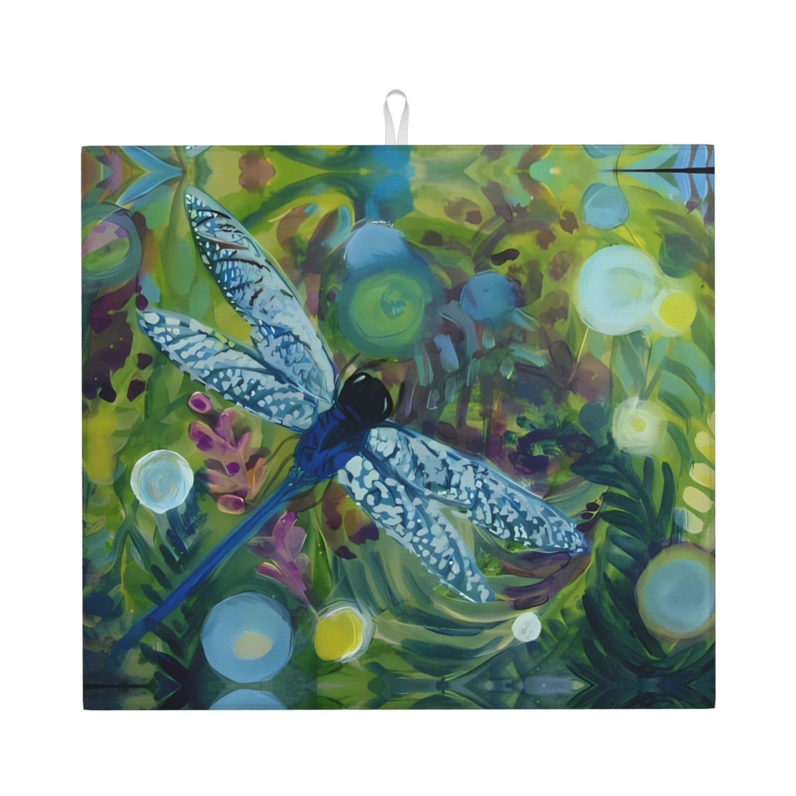HJFCZH Hand painted blue dragonfly Prints Kitchen Drying Mat – High-Capacity Absorbent Dish Cover, Engineered with 4x Weight Absorption, Durable Microfiber & Composite Foam Construction