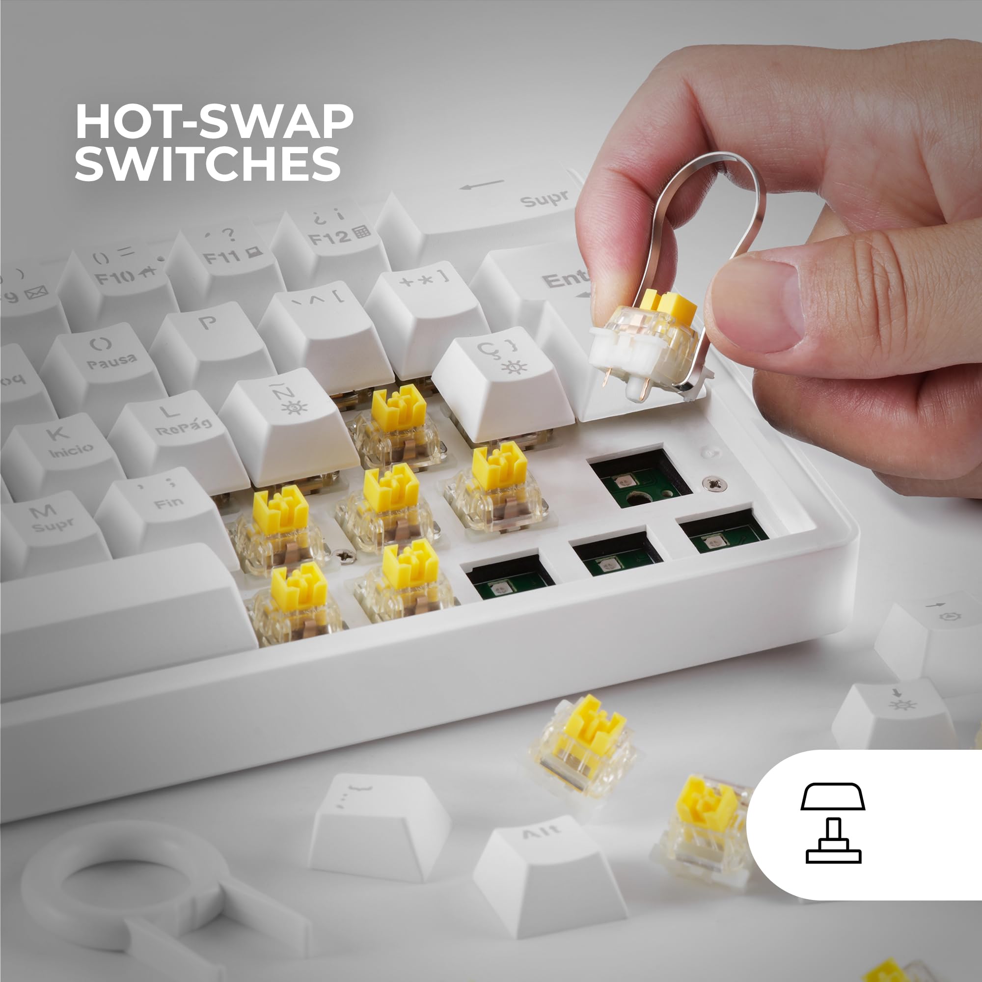 Mars Gaming MKMINIPRO, Teclado Mecánico Ultra-Compacto 60%, Switches Mecánicos Hot-Swappable, Iluminación RGB Chroma, Teclado Gaming Antighosting, Multiplataforma, Switch Silencioso, Portugués, Blanco — view 3