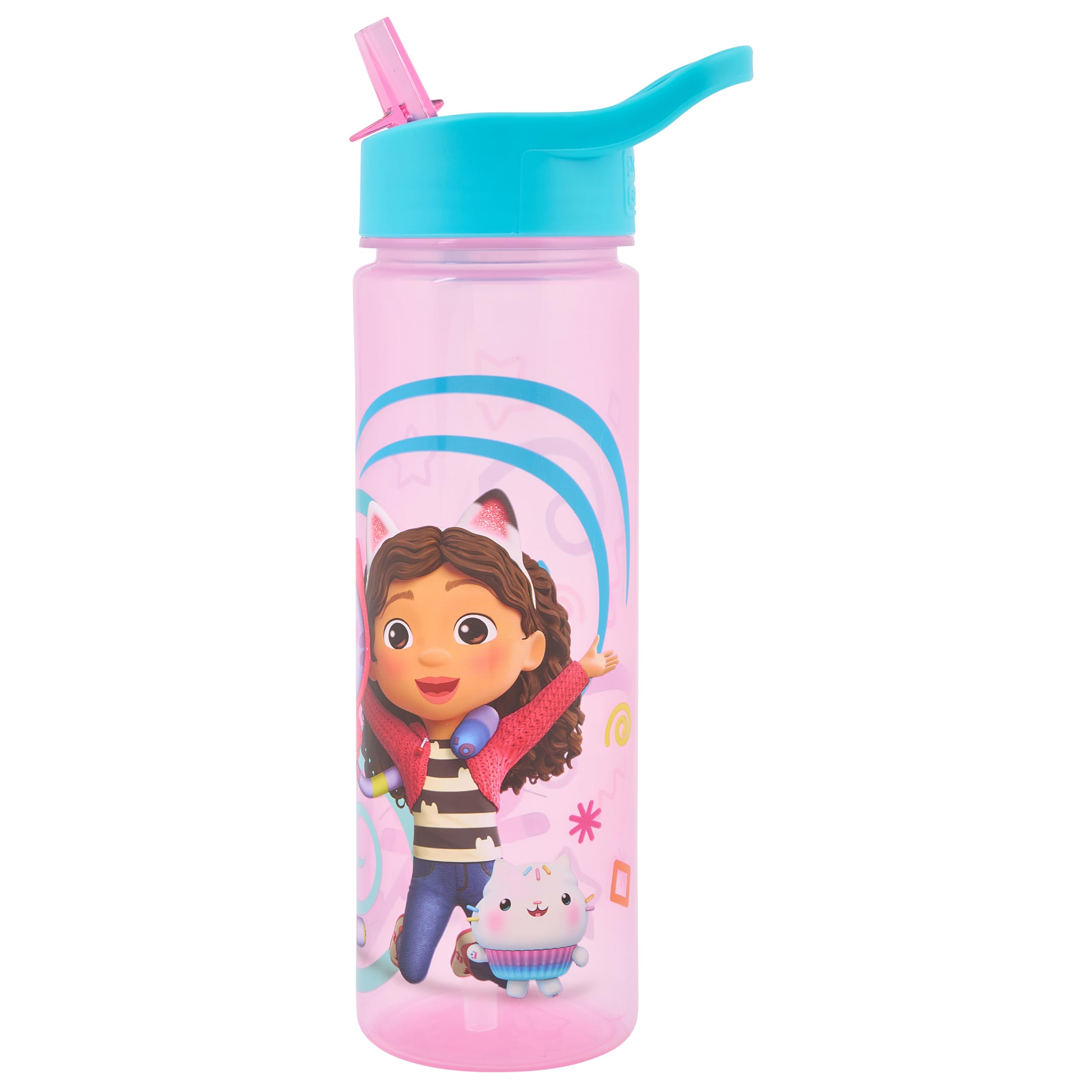 Gabby's Celebrate KIds Water Bottles With Flip Up Straw 600ml – Official Gabbys Dollhouse Toys UK Merchandise by Polar Gear – BPA Free, Recyclable Girls Water Bottle, Pink