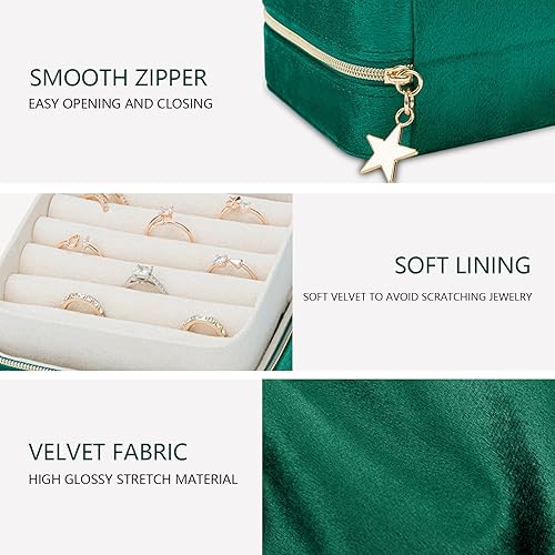 Miniatura 3 de V-LAFUYLIFE Joyero de terciopelo de viaje pequeño organizador de joyas de viaje mini cajas de joyería portátiles con cremallera para mujeres para