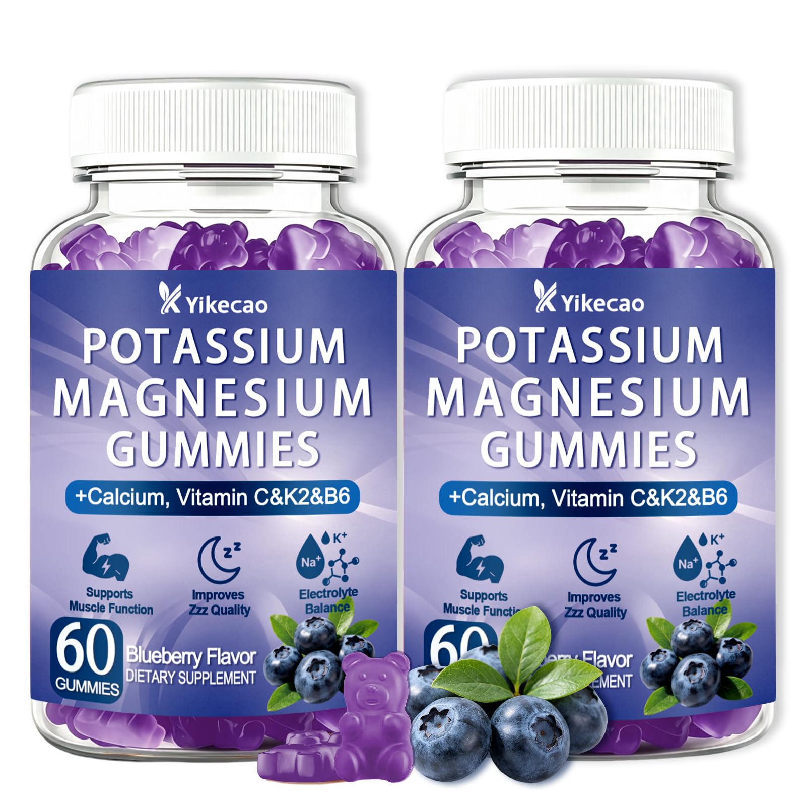 Potassium Magnesium Gummies, Blueberry Flavor (2 Pack) 60 Count (Pack of 2)