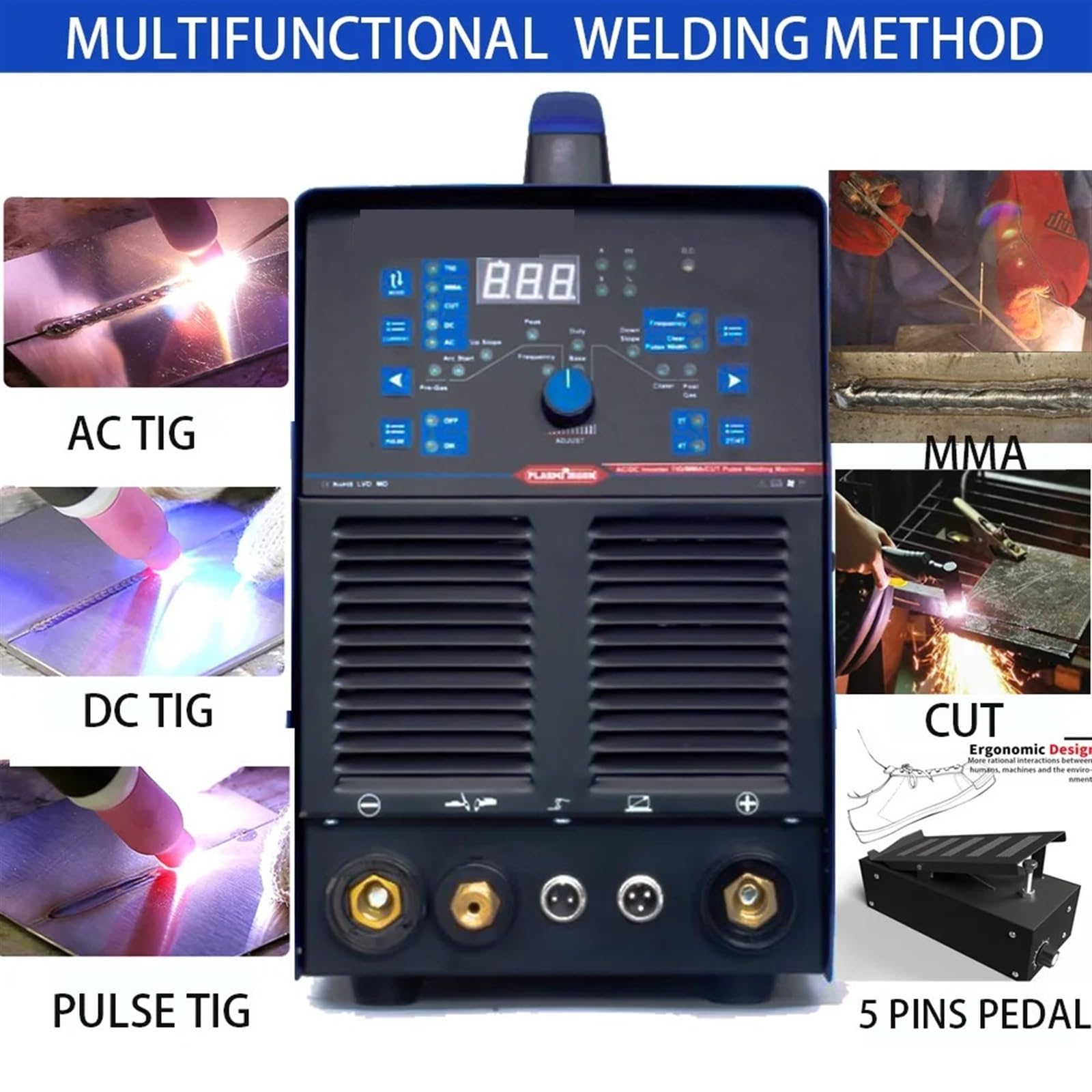 Aluminiowa spawarka TIG ac/dc Pulse 5 w 1 spawarka inwertorowa półautomatyczna spawarka bez gazu