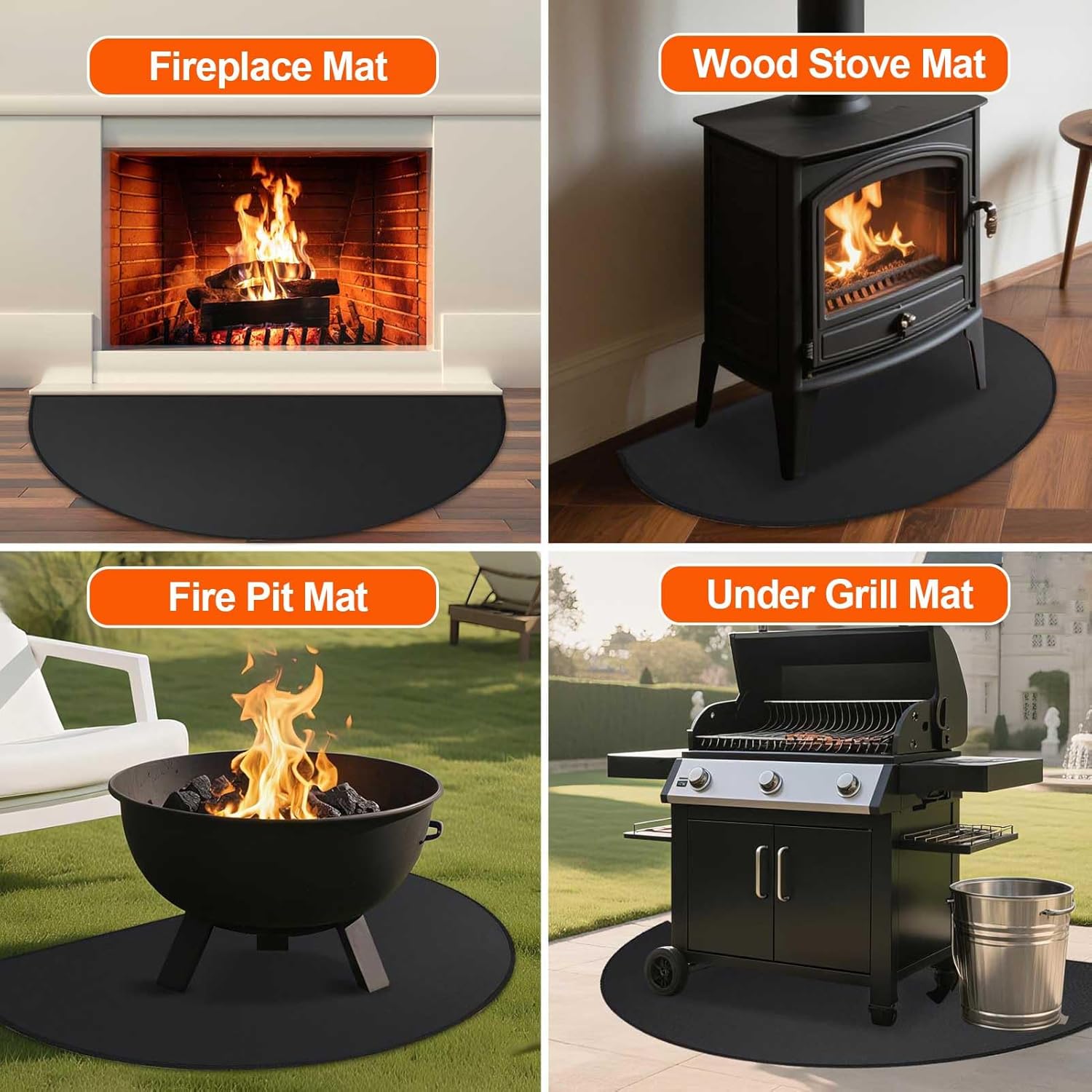 Fireproof Hearth Rugs Half Round Fireproof Fireplace Mat Hearth Rug Hearth Pads for Wood Stove Fireplace Fireplace Hearth Mat for Fire Pit Outdoor Grill Smokers,Beige,24x48in/2'x4'