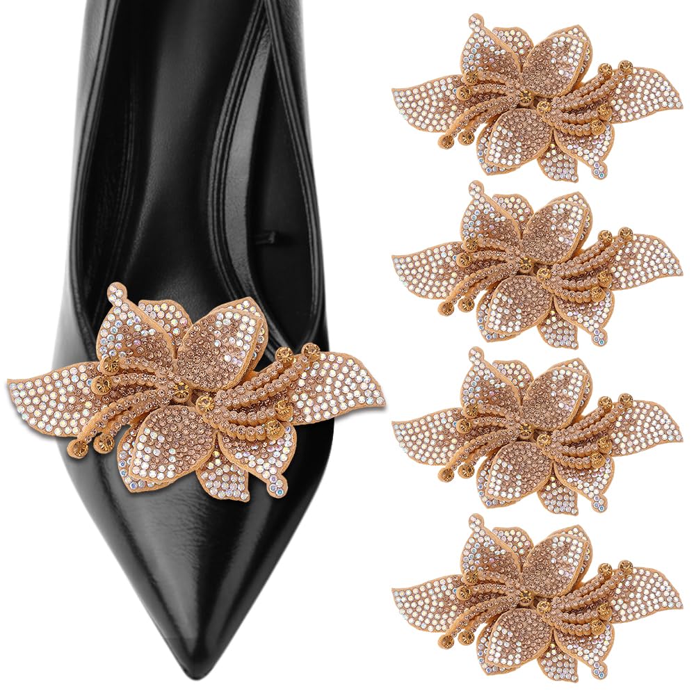 Clip de decoración de zapatos estereoscópico de flores con diamantes de imitación de tela, hebilla trasera de metal, clips de decoración para zapatos para mujer, sandalias de tacón alto