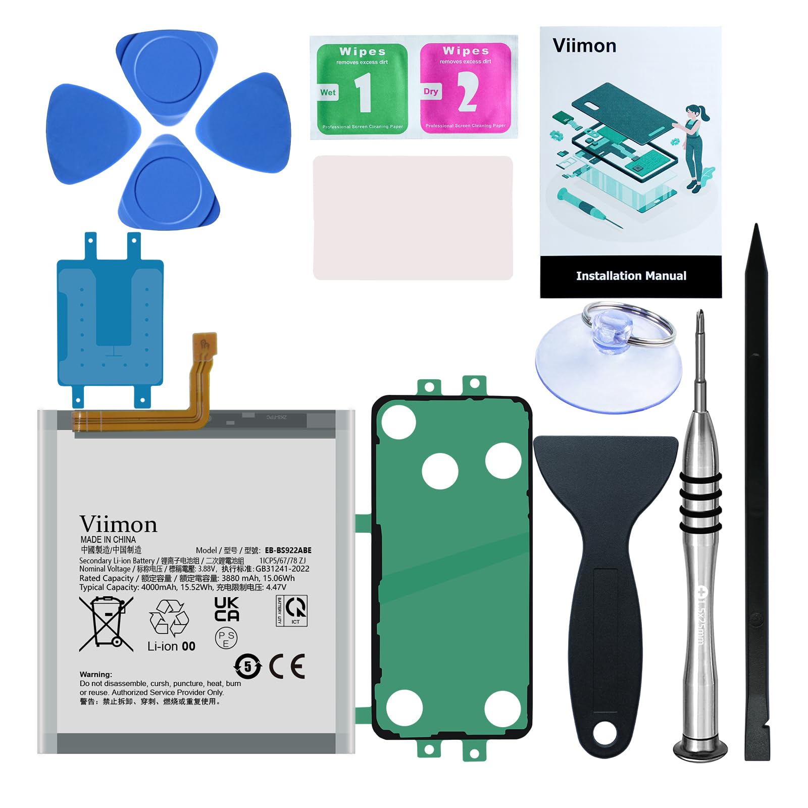 Viimon for S24 Battery Replacement Kits (New Upgraded) Compatible with Samsung Galaxy S24 5G SM-S921 All Models with Adhesive, Installation Manual and