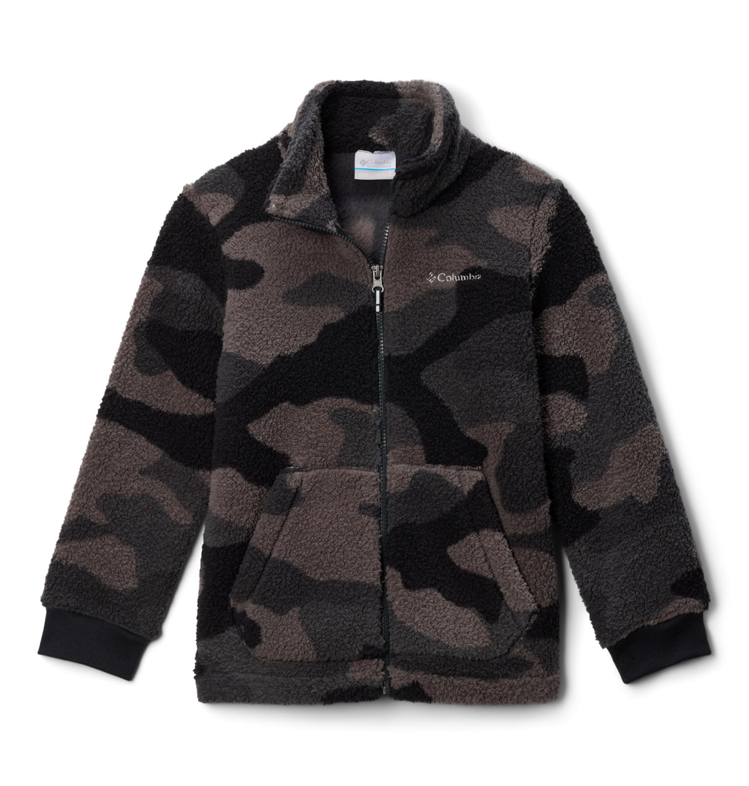 Columbia Youth Boys Rugged Ridge 2 Printed Sherpa Full Zip, Full Zip Sherpa Fleece, Black Mod Camo, XS