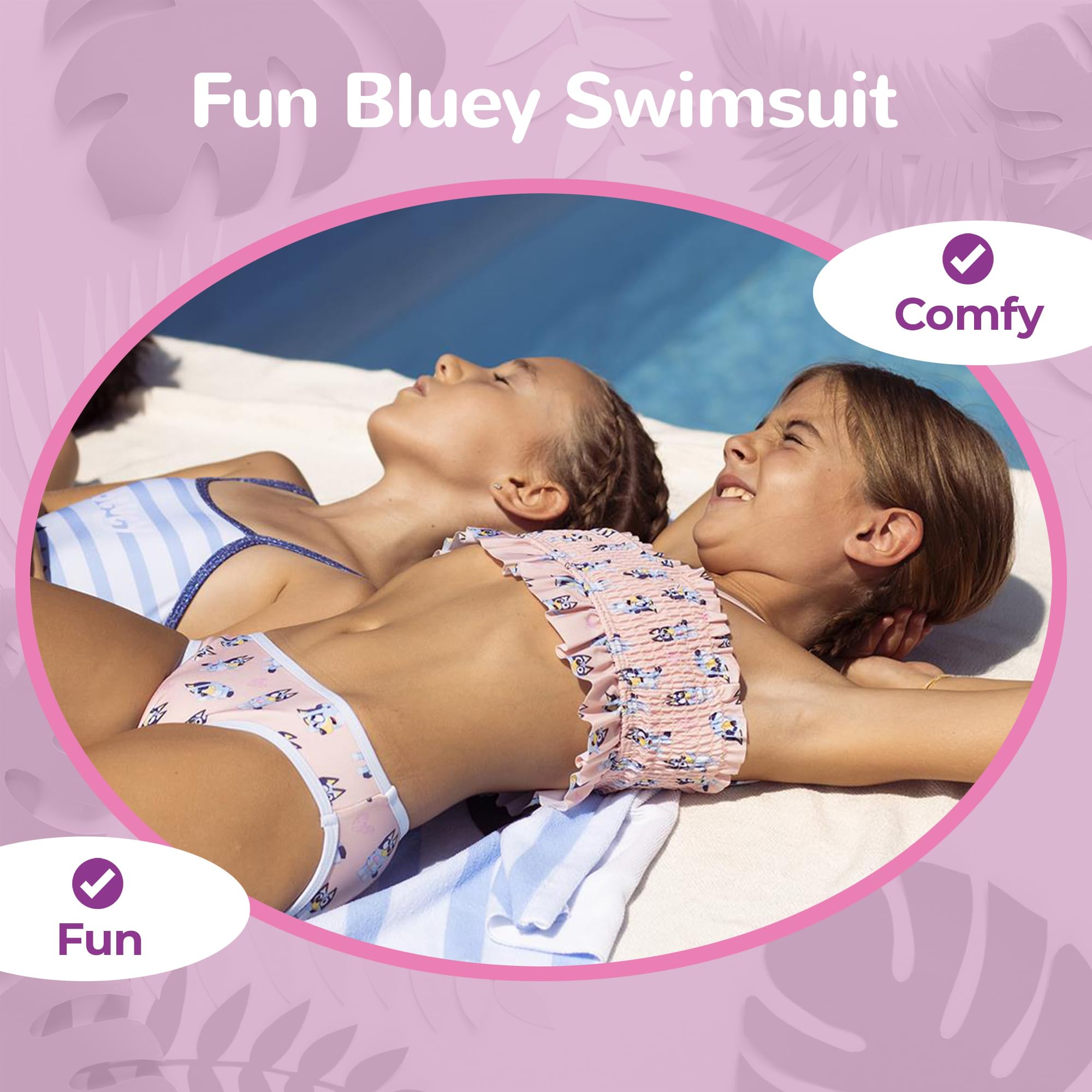 Bluey Maillot de Bain 2 Pièces pour Fille – Bikini Enfant Rose à Bretelles Réglables, Léger et Séchage Rapide – Piscine, Plage et Vacances