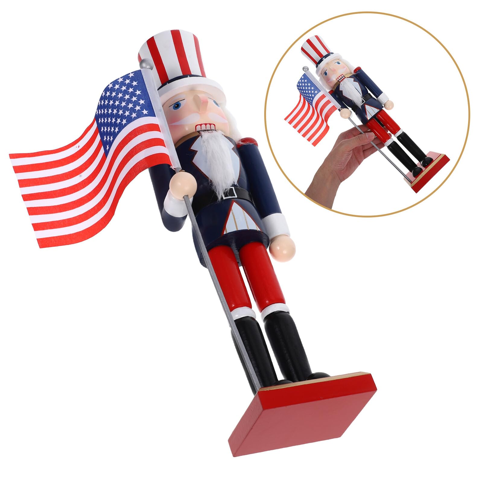 Cabilock Nussknacker Figur 38cm mit Beweglichem Maul Amerikanischer Soldat mit Flagge Stabile Tischdekoration für Unabhängigkeitstag und Weihnachten