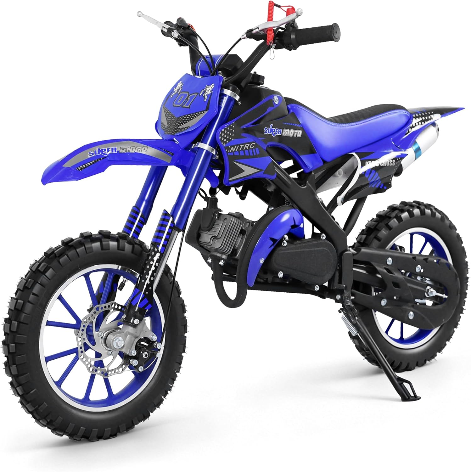 50cc Kids Dirt Bike, 2-Stroke Gas Dirt Bike for Kids 8-14, Upgraded Mini Pit Bike Up to 25 Mph with Dual Disc Brakes, 10 Inches Off-Road Tires and Front & Rear Absorption（Blue）