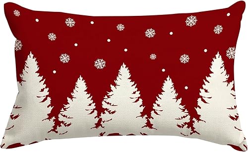 Fundas de almohada de Navidad, árbol de Navidad, copos de nieve, rojo y blanco, fundas de almohada para exteriores, fundas de cojín de vacaciones