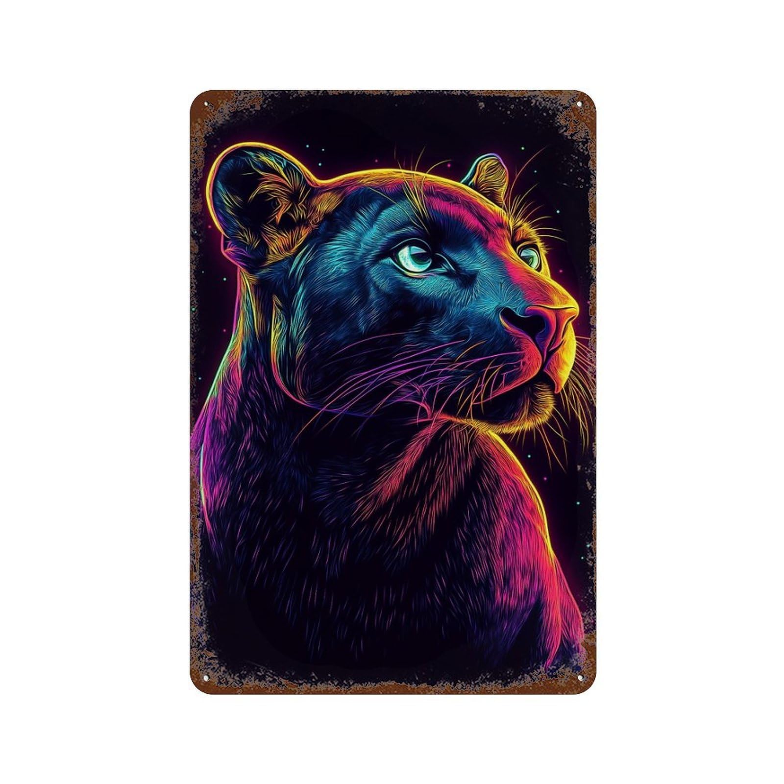 Neon Panther Portrait Art Print Retro Metal Sign 11.8"x7.9", Farmhouse Wall Decor for Garage, Pub Or Kitchen