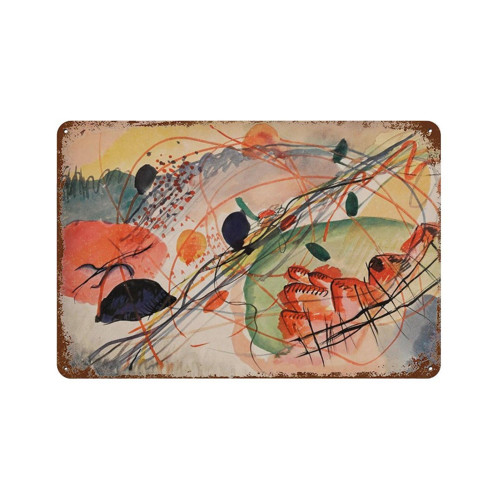 xiaoxiaoshen Kandinsky Watercolor Abstract Modern Museum Exhibition Wall Decor Art Metal Tin Poster Modern Home Decor Art Home Bar Shop Decorations Vintage Sign 20x30cm