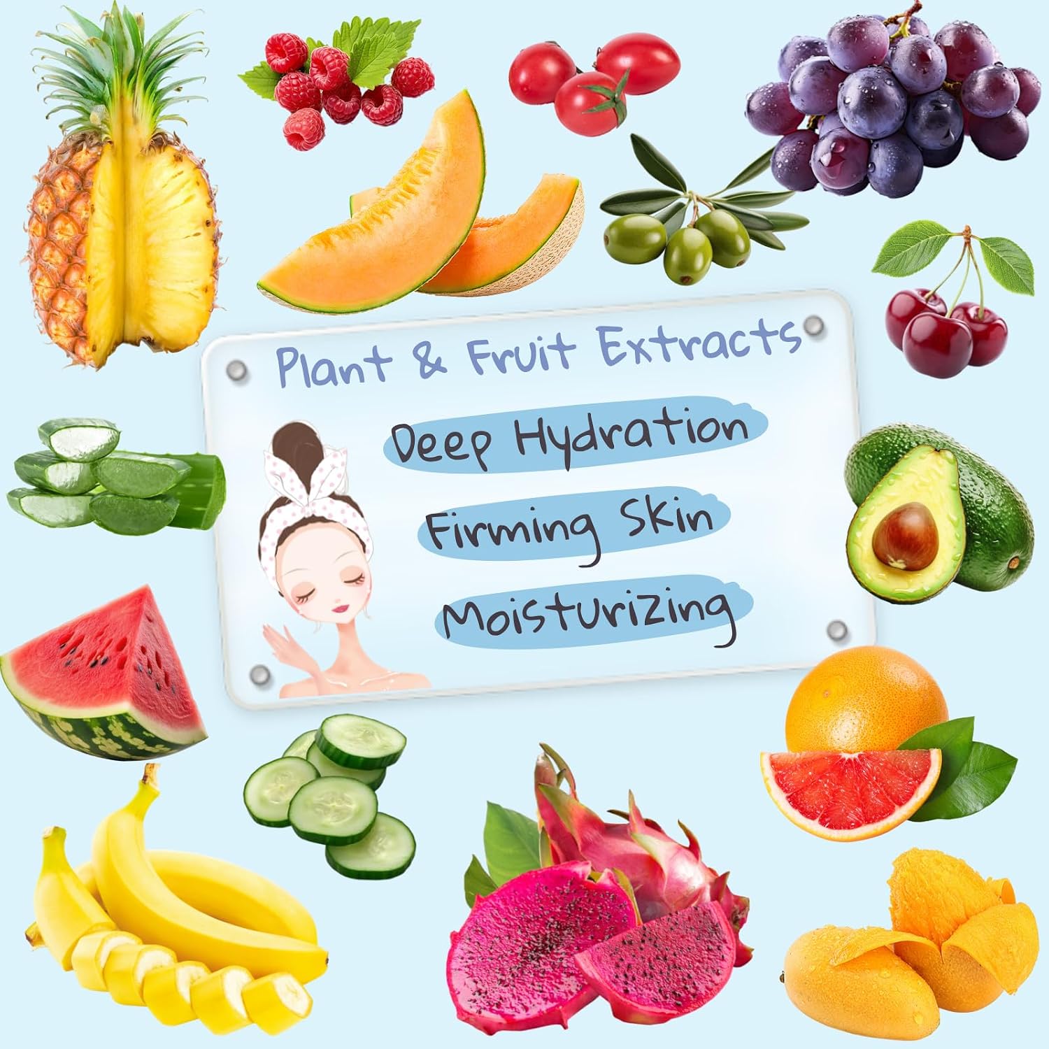 Sheet Face Masks & Neck Masks Skincare Set, Hydrating Masks Suitable for All Skin Types, Bulk Facial Mask And Neck Mask Gift Set for Women (Fruit Nourishing face & Neck Mask (30 pack)