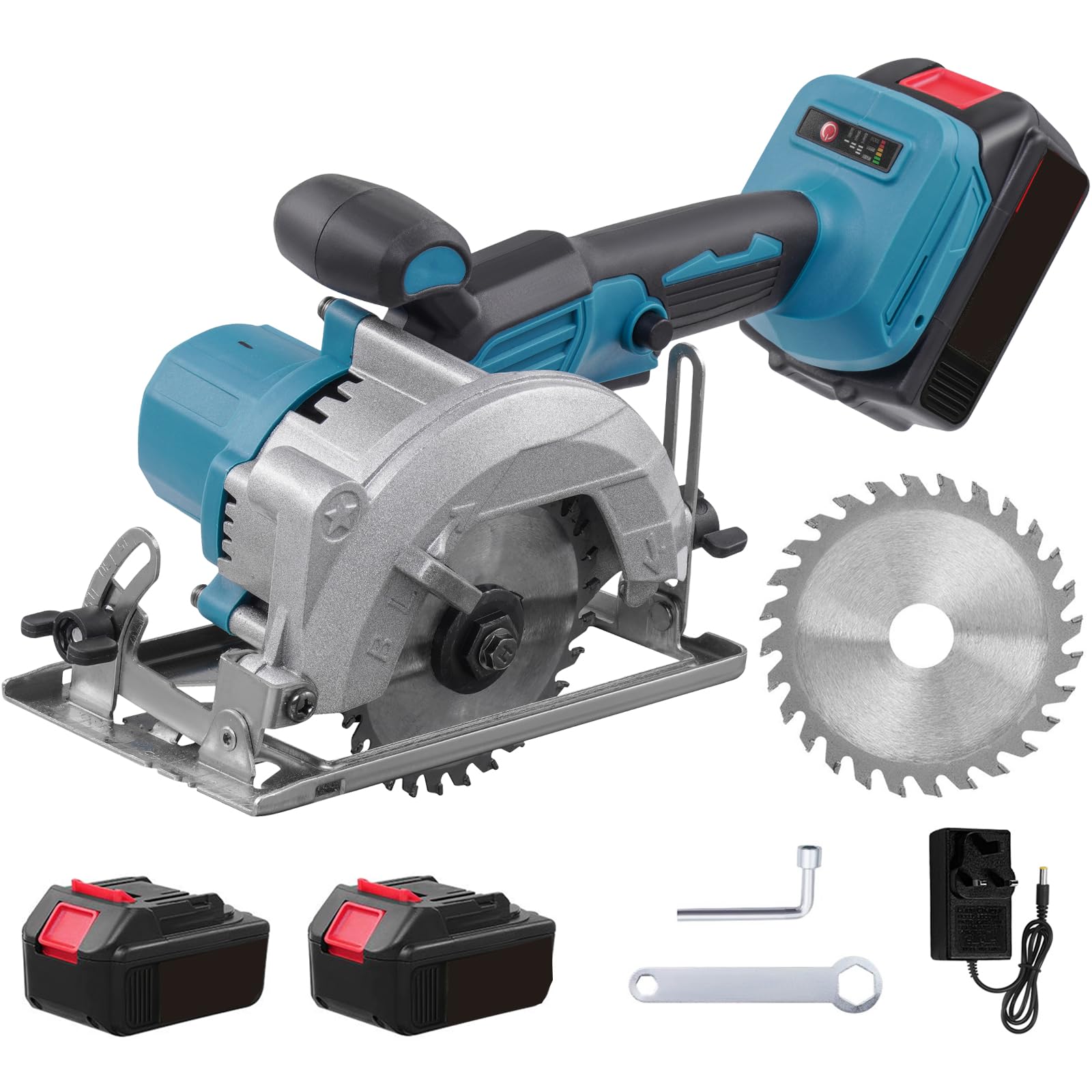 wowspeed 18V Cordless Circular Saw, 3000W 7000RPM Compact Electric Circular Saws with 2 Battery, Maximum Cutting Depth 36MM (50°) 40MM (90°), Mini Saw for Wood, Soft Metal, Tile, Plastic Corded