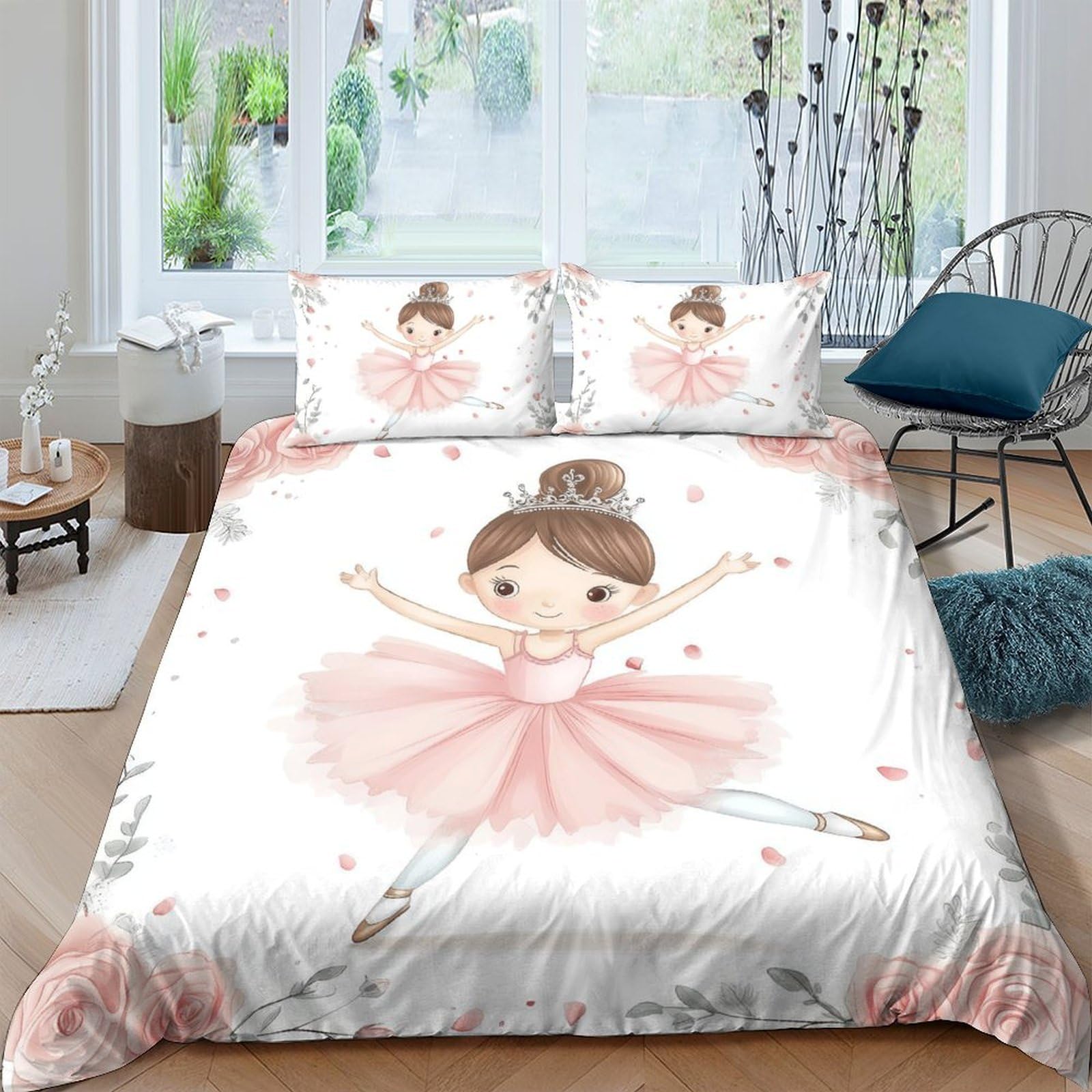 GPLZQXKJNH 3D Printed Ballerina Pink Ballet Girl Duvet Cover Microfiber Soft Breathable Princess Dance Bedding Set with 2 Pillowcases for Bedroom Decor Single（135x200cm）