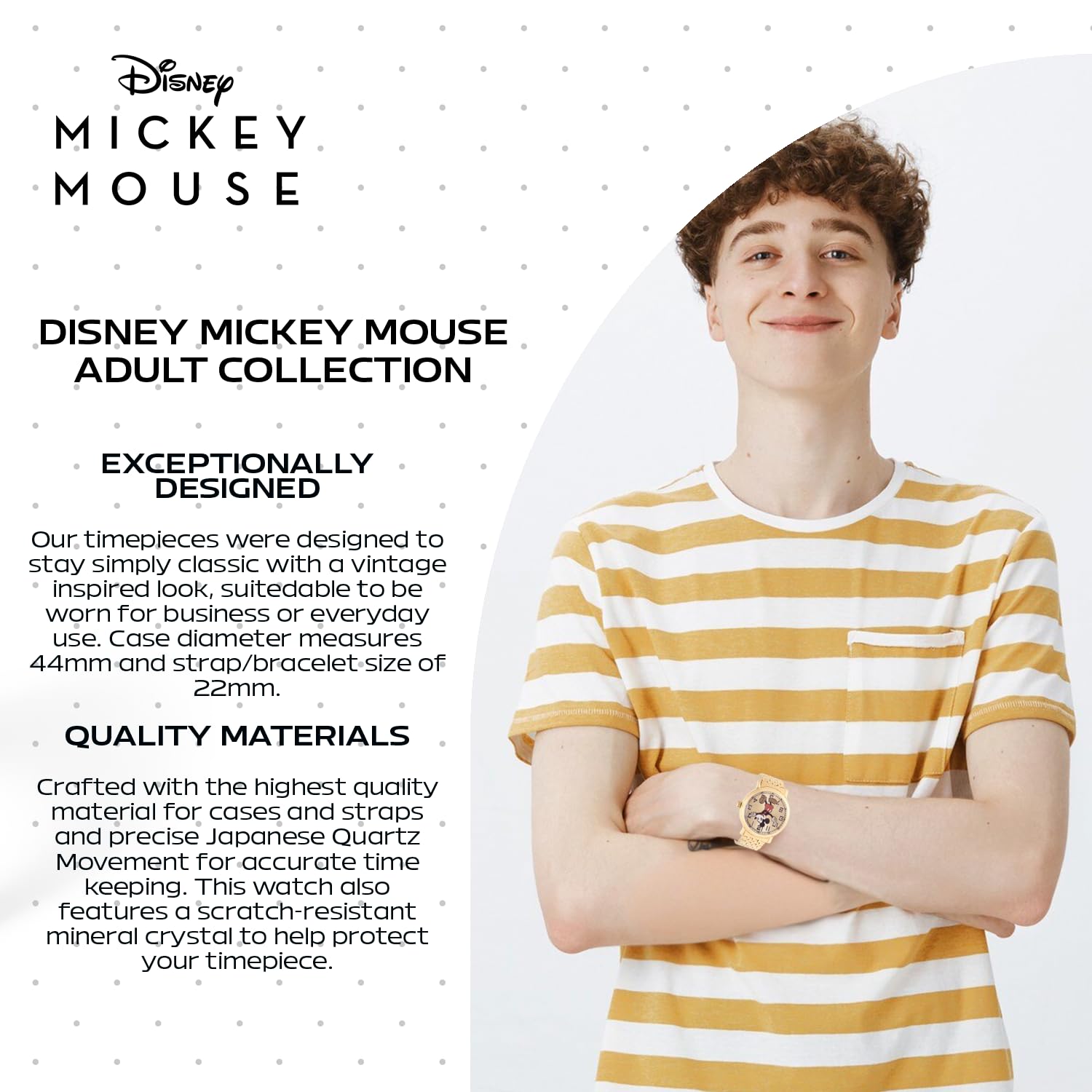 Disney Mickey Mouse W002413 Mickey Mouse Reloj analógico de Cuarzo Dorado, para Hombre, Dorado, Pulsera