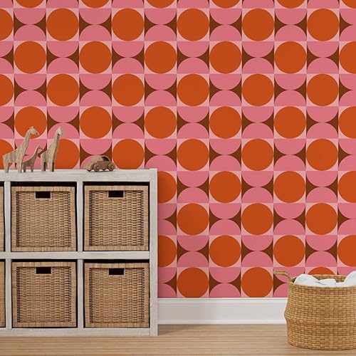 Miniatura 7 de Spoonflower Removable Wallpaper Swatch - Pink Retro Orange Circles Geometric Abstract Square 60S Mid Century Modern Large Scale Custom Pre-Pasted