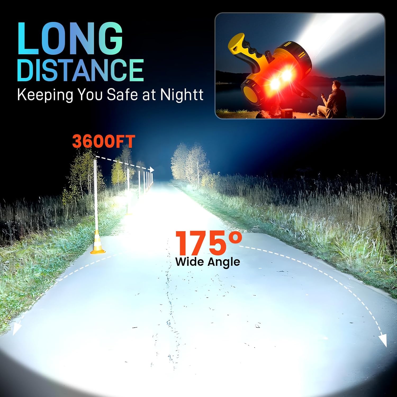 2026 New 100,000 Lumen Super Bright Spotlight,10000mAh Rechargeable Flashlight Handheld Spotlight,Spot Light Outdoor Runtime 72+ Hrs,Flashlight Searchlight Flood Camping Hunting Boating with Tripod