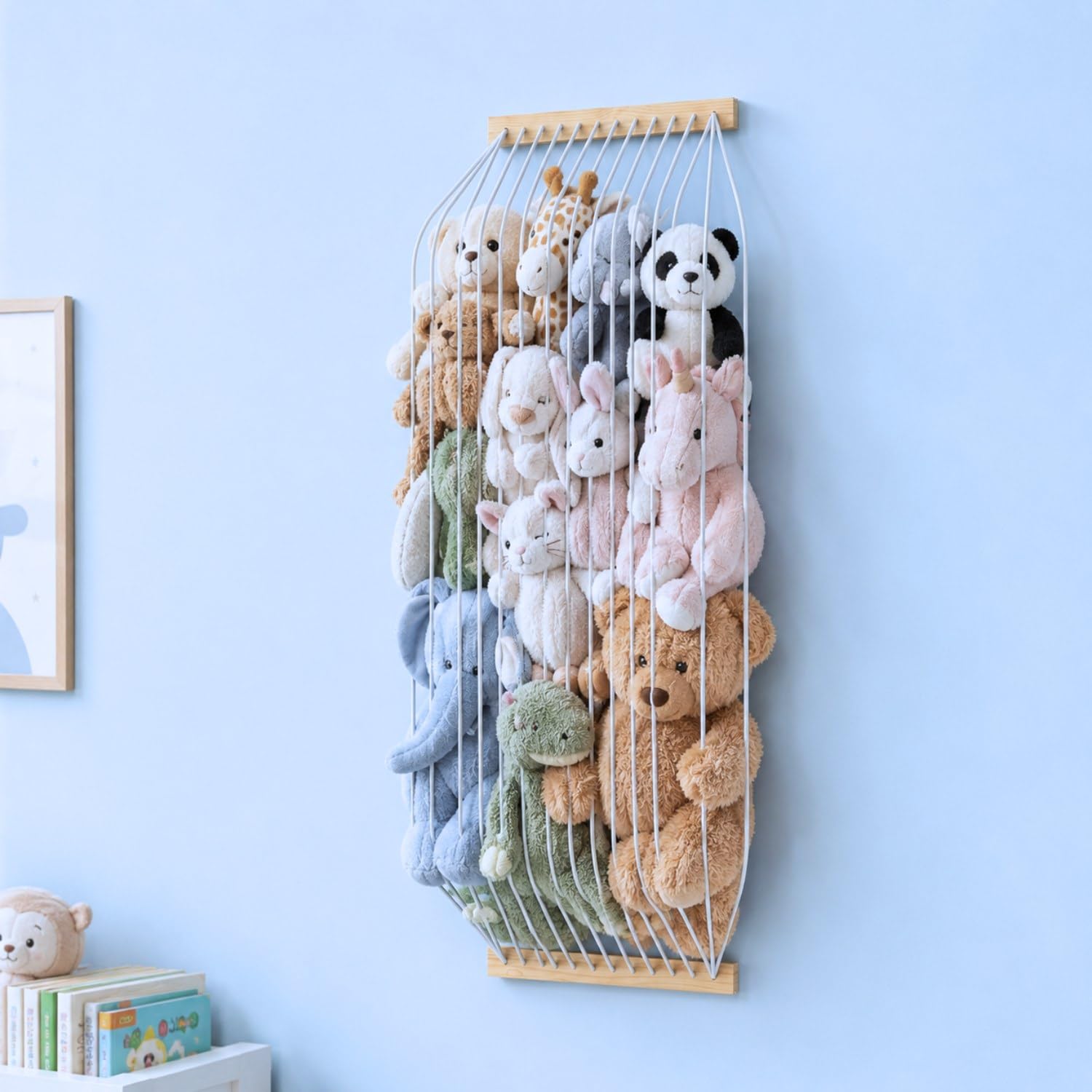 Stuffed Animal Storage Hammock - Soft Toy Organizer for Kids Room - Space Saver, Cute and Durable - Wall or Door Mount - Adjustable Elastic Rope - Pine Wood Material - 2 Year Warranty-image-27