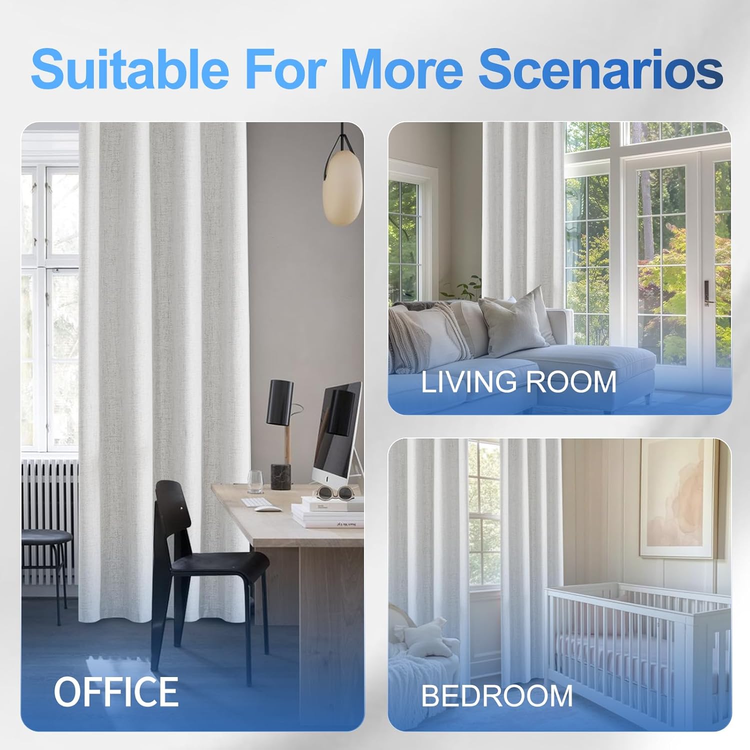 Linen 100% Blackout Curtains for Bedroom, Room Darkening Curtains for Living Room, 108 Inch Blackout Curtains, Extra Long Curtain Grommets Drapes, Thermal Curtains (2 Panels, Off-White)