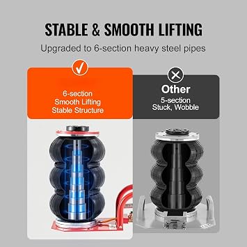 3-Ton Air Jack - Triple Bag Airbag Jack with 6 Steel Pipes, Lifts up to 17.7 Inches, 3.5s Fast Lifting, Pneumatic Jack with Side Handles for Car and Garage Repair