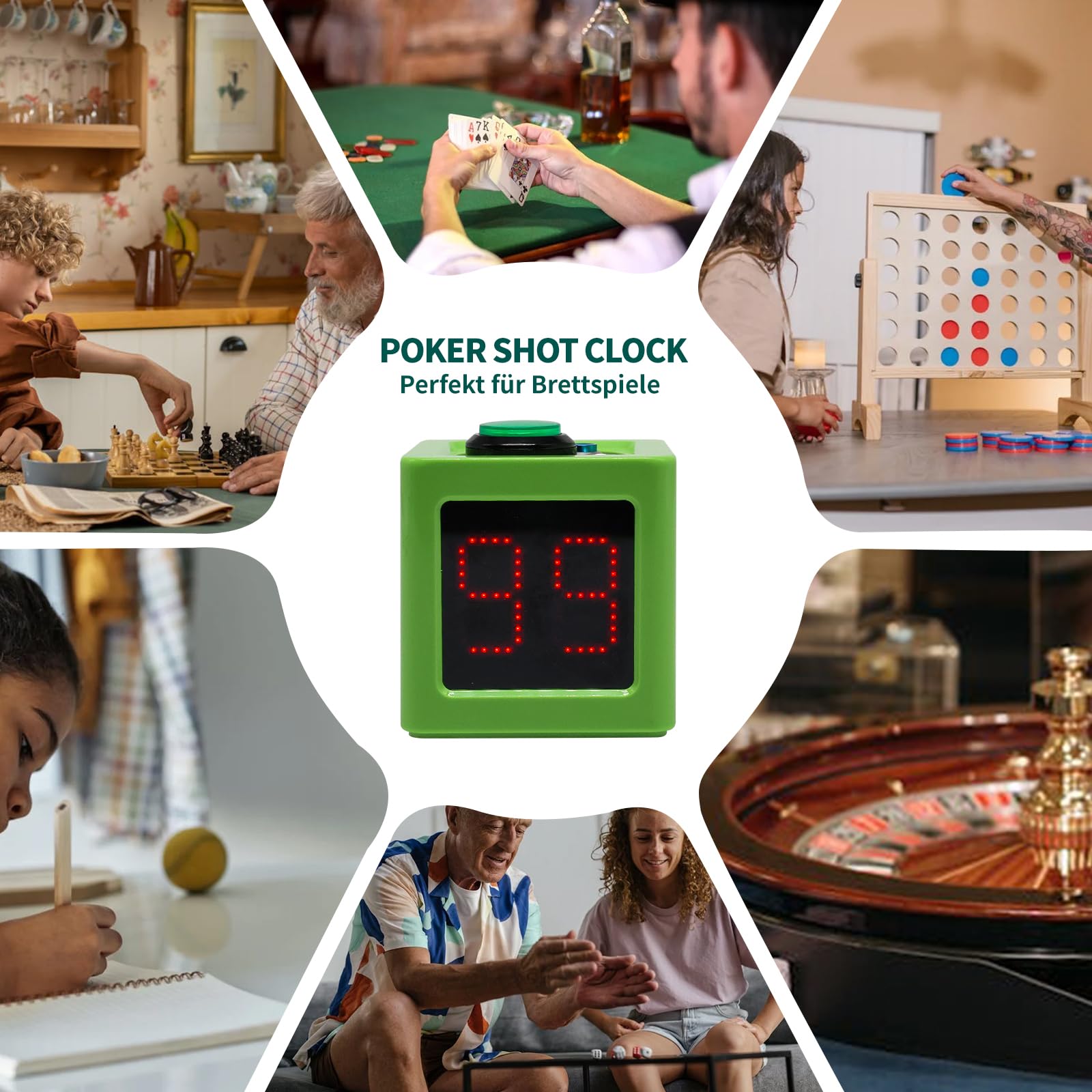 Timer da poker con conto alla rovescia 20/30 secondi personalizzato cubo 4 lati verde
